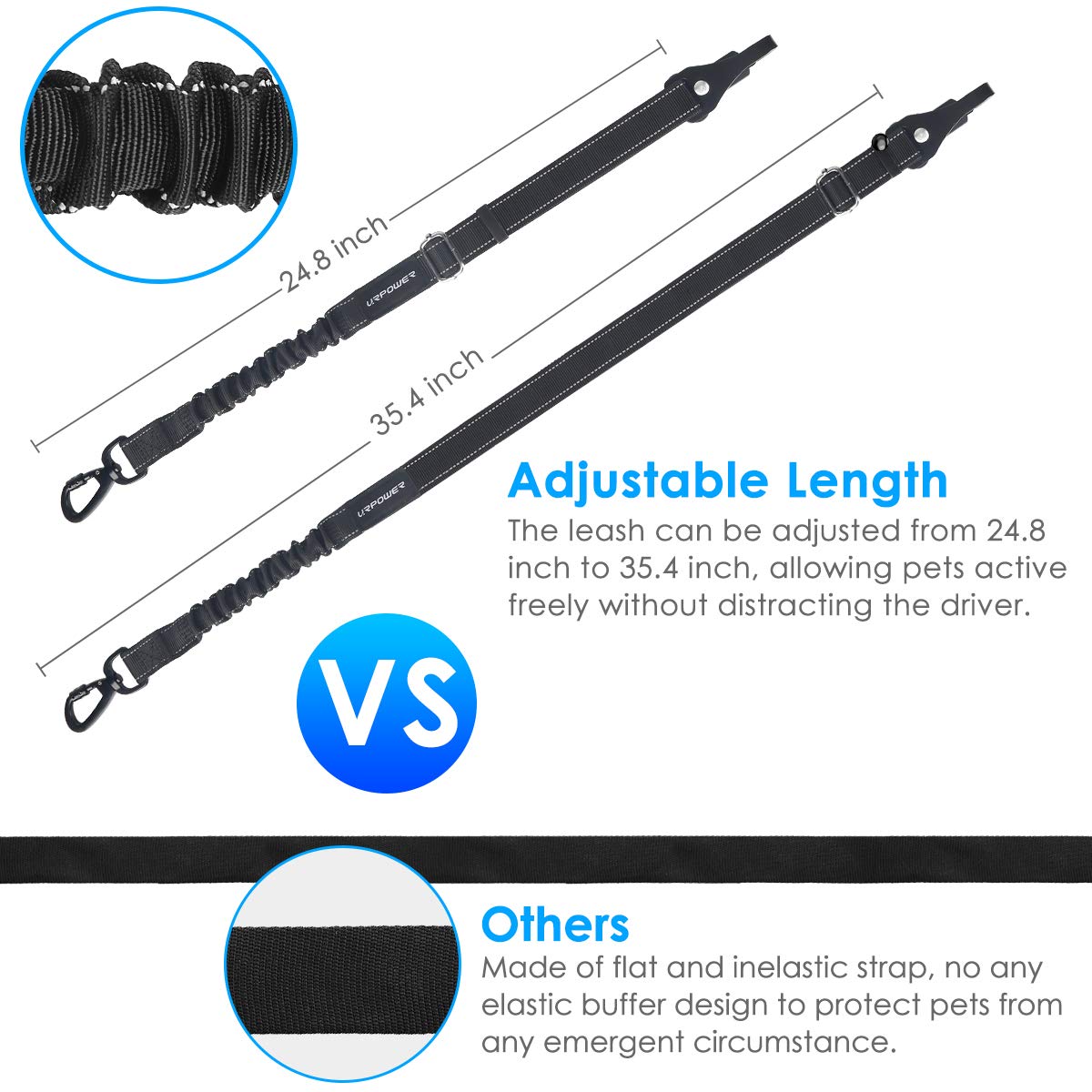 Urpower Upgraded 3-In-1 2 Pack Adjustable Pet Seat Belt For Vehicle Nylon Pet Safety Seat Belts Heavy Duty & Elastic & Durable F