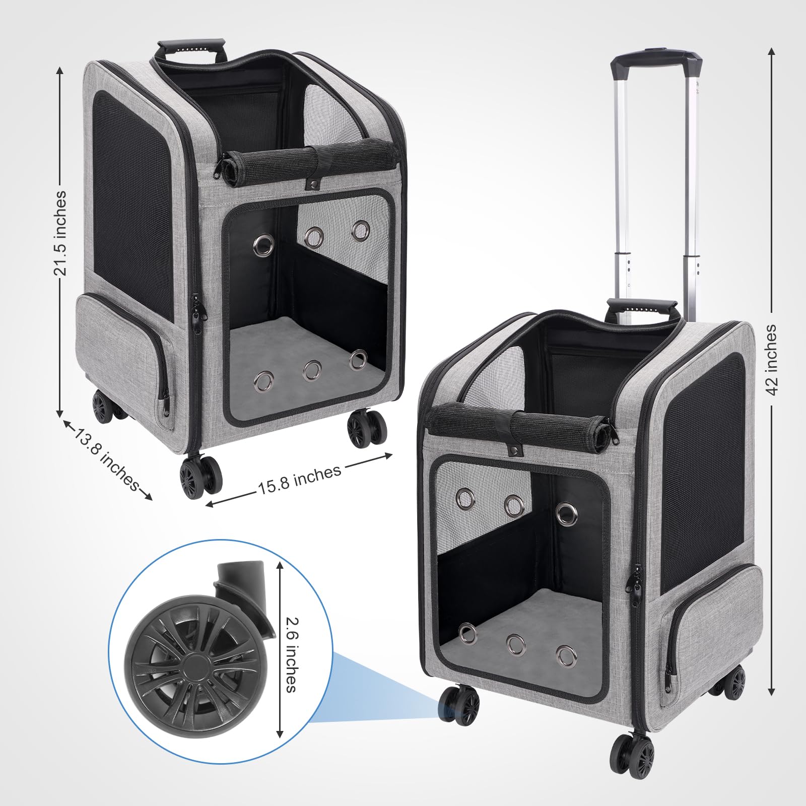 Versmelo Extra Large Pet Carrier Backpack With Wheels Cats Under 30 Lbs, For Dogs Puppies Rabbits Other Animals Under 25 Lbs, Gr