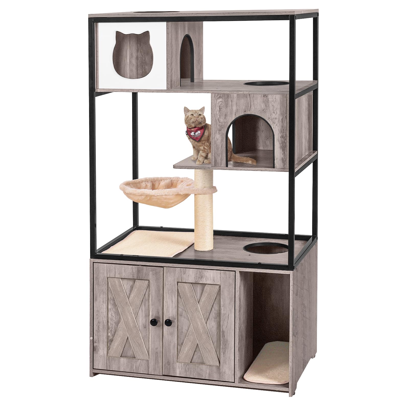 Aivituvin Cat Litter Box Enclosure, Litter Box Furniture Hidden, Wooden Cat Washroom Furniture, Indoor Cat House With Condo, Ham