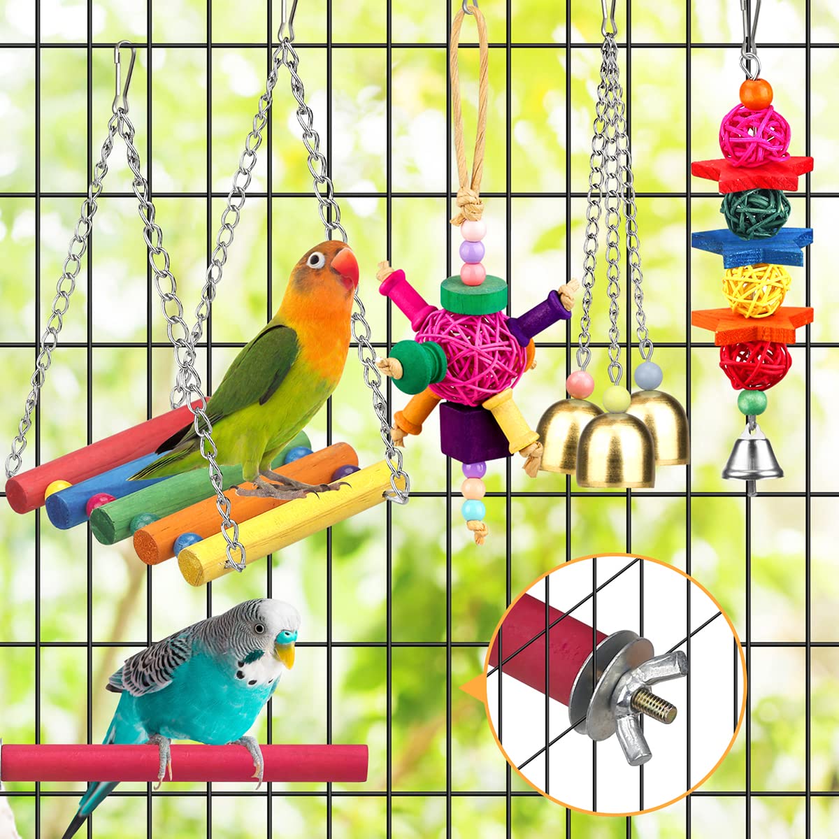 Bird Toys For Conures With Colorful Ladder Hammock Bird Cage Accerious Bird Perch Stand Chewing Toys Hanging Bell For Parrot Par