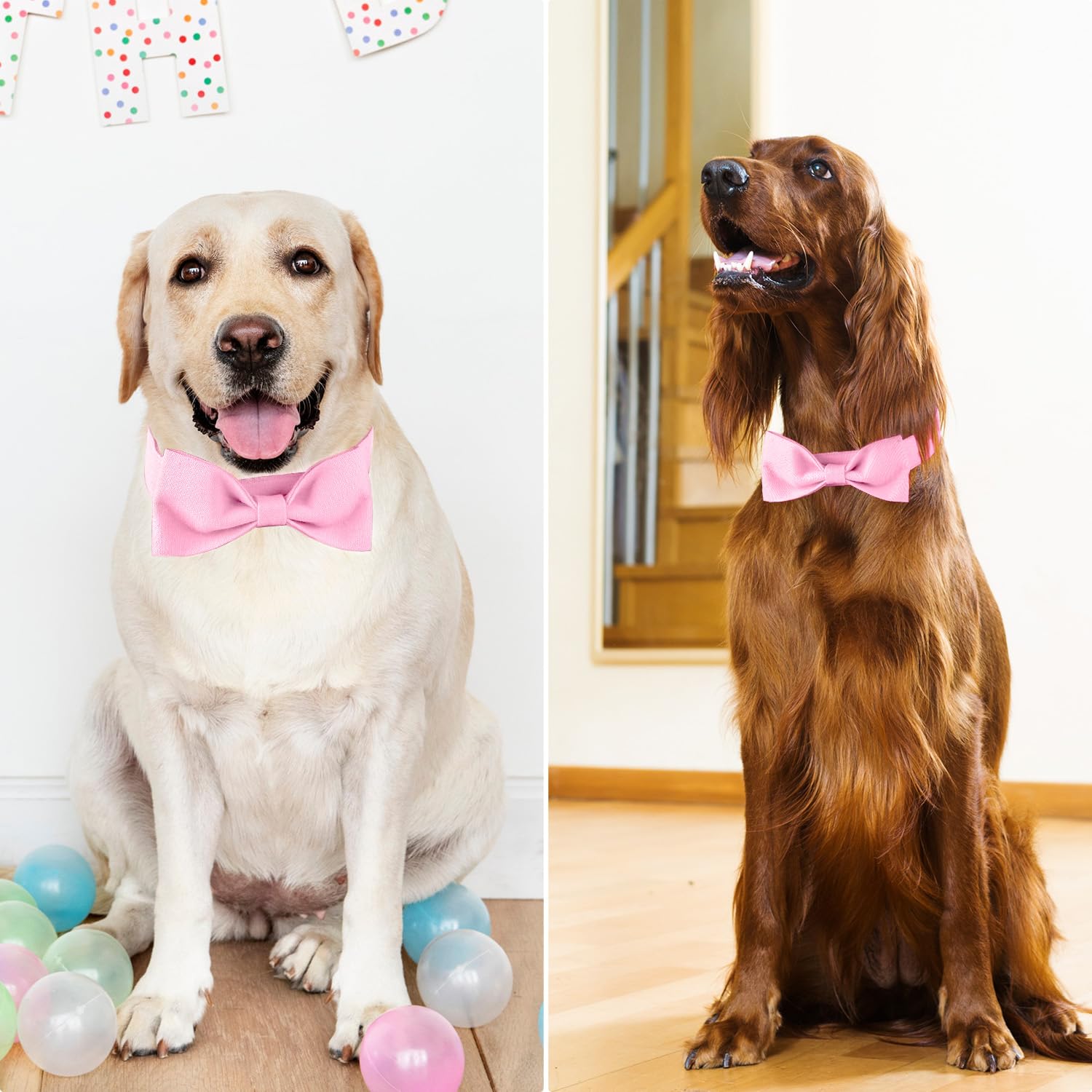 Segarty Dog Bowtie Collar, Adjustable Pink Bowtie Collar For Large Dogs, Durable Dog Neck Tie Tuxedo Comfortable Cotton Girl Pet