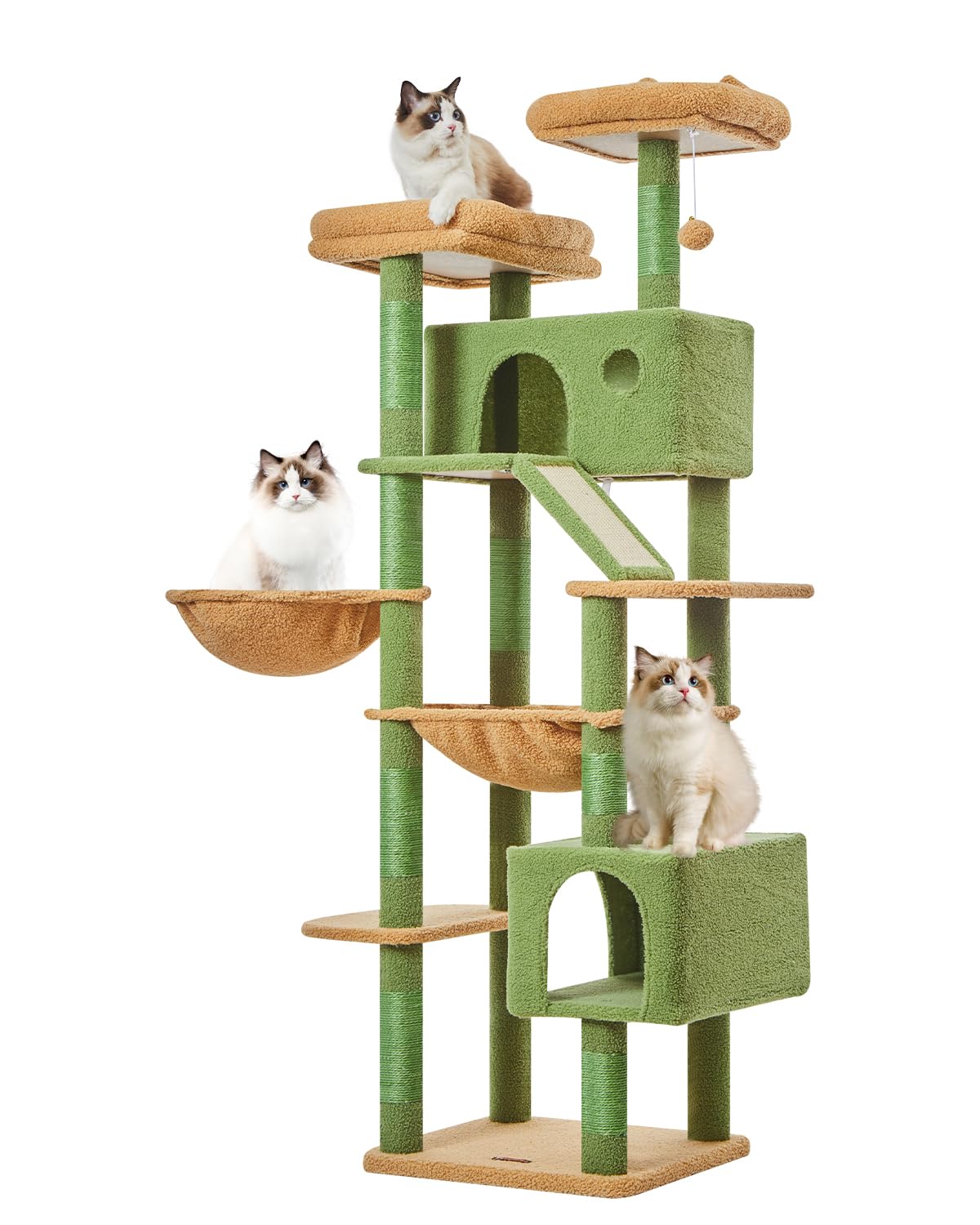 Taoqimiao Cactus Cat Tree, 71-Inch Cat Tower for Indoor Cats Large Adult, Multi-Level Large Cat Condo, 8 Sisal Scratching Posts,