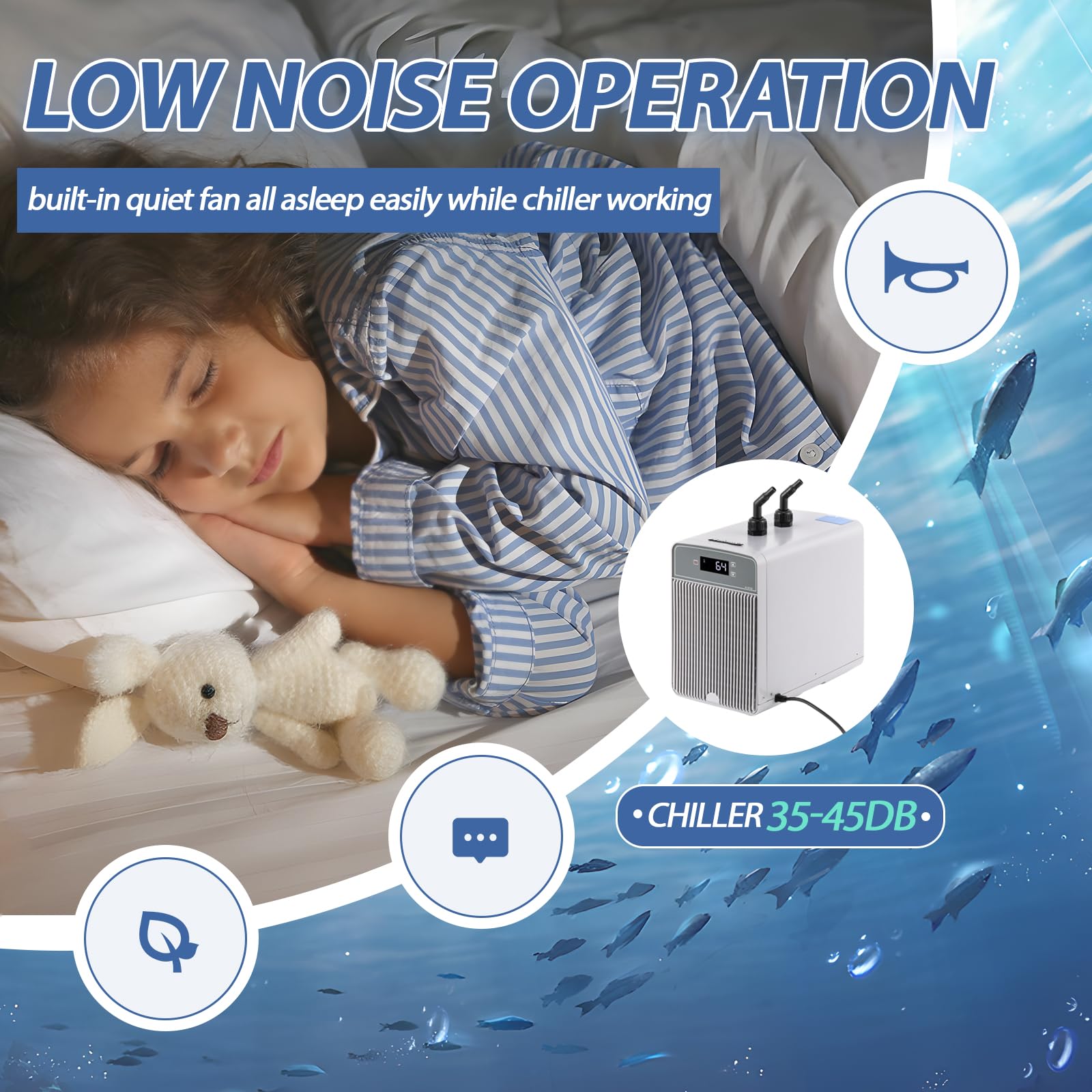 Poafamx Aquarium Chiller 42Gal Water Chiller for Fish Tank 1/10 HP Water Cooler Refrigeration Compressor for Axolotl Hydroponics