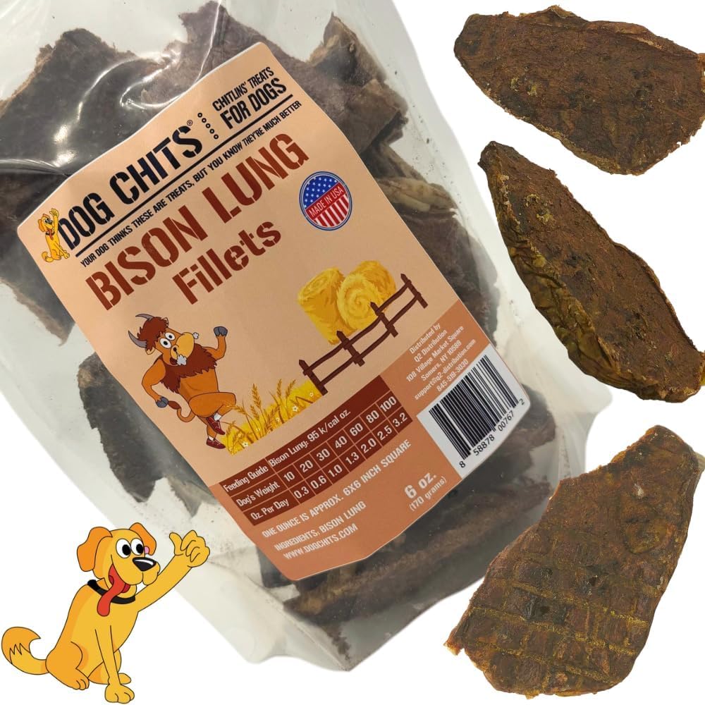 Dog Chits Bison Lung Fillets for Dogs - Dog and Puppy Chews | USA Raised | Made in USA | All-Natural Treats | Crisp not Crumbly 