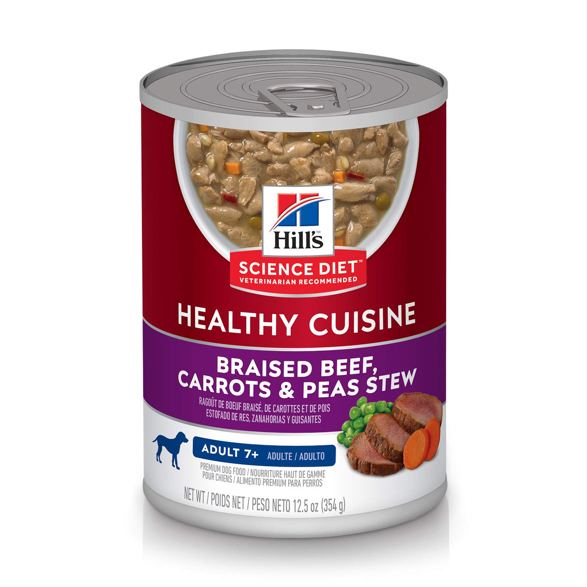 Hill'S Science Diet Healthy Cuisine, Senior Adult 7+, Senior Premium Nutrition, Wet Dog Food, Braised Beef, Carrots & Peas Stew, 12.5 Oz Can, Case Of 12