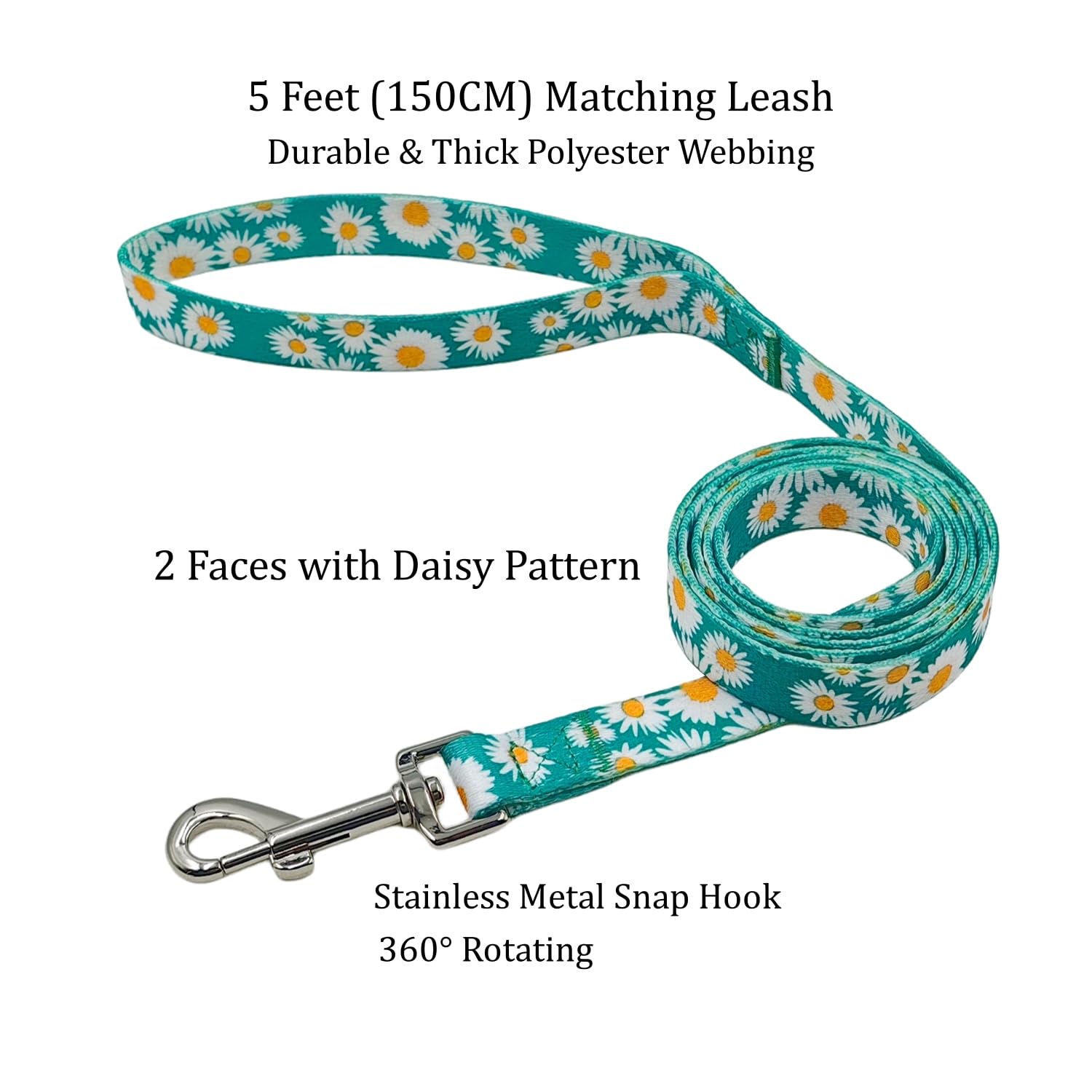 Olahibi Dog Collar And Leash Set, Cute Daisy Pattern, Polyester Material, 5Ft Leash, For Puppy Dogs.(Extra Small,Green Daisy)