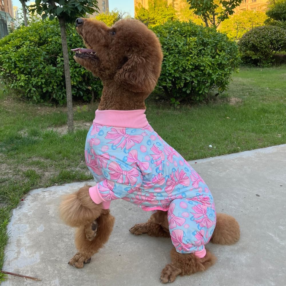 Xqpetlihai Recovery Shirt for Abdominal Wounds or Skin Diseases Bodysuit Dogs Pajamas for Shedding Allergy Anti Licking Pink Bow