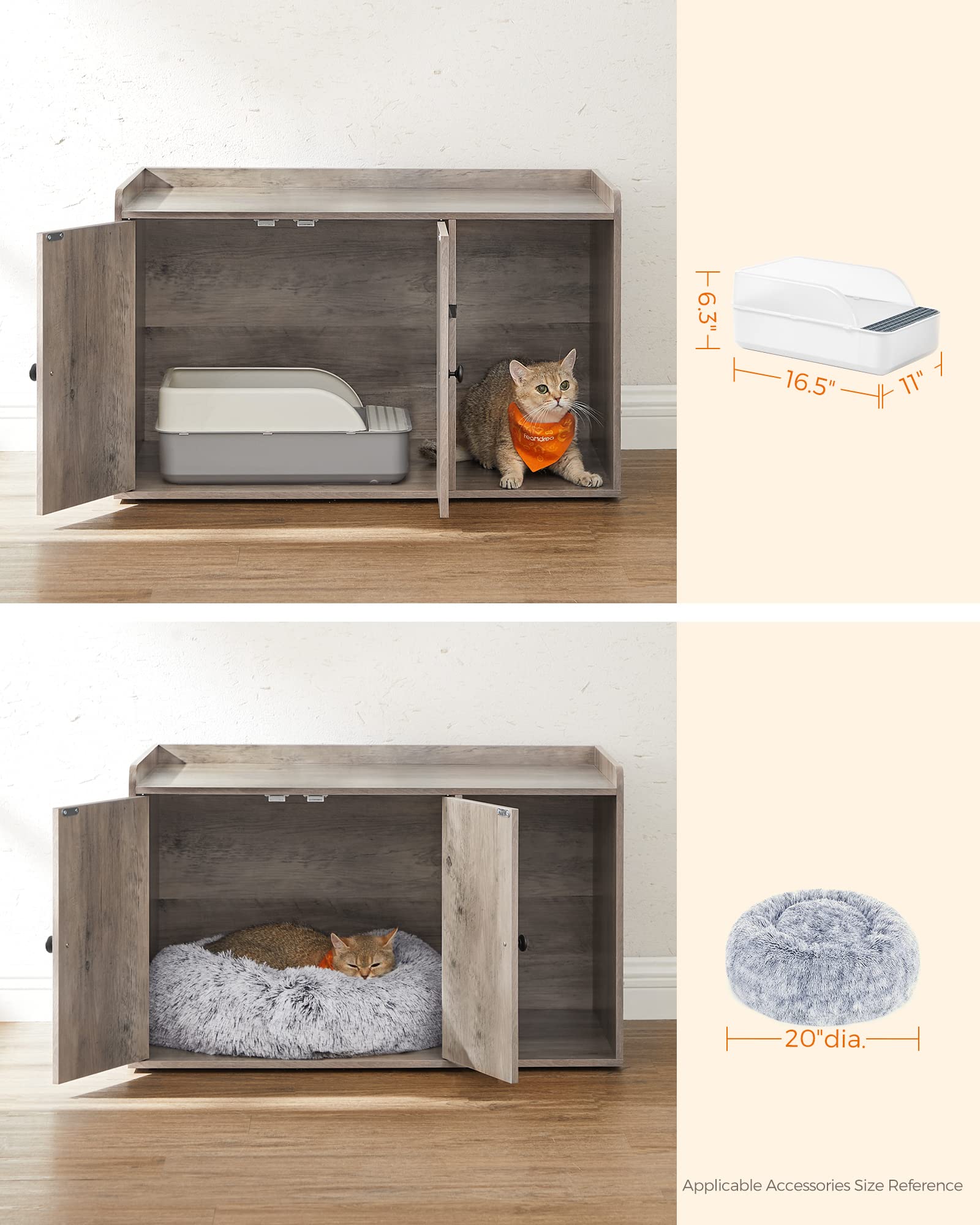 Feandrea Litter Box Enclosure, Cat Litter Box Furniture Hidden, With Front Entry, Modern Cat House For Indoor Cat, Kitty, Side End Table, 32.4 X 20.9 X 19.7 Inches, Greige Upcl001G01