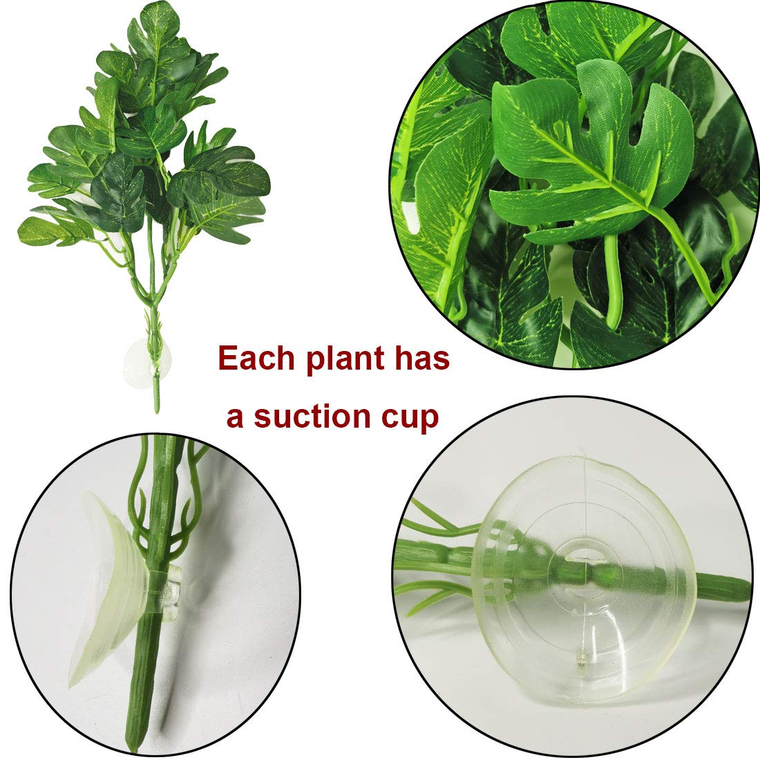 Kathson Reptile Terrarium Plants Hanging Artificial Lizards Habitat Climbing Decorations With Suction Cups Pets Tank Fake Green