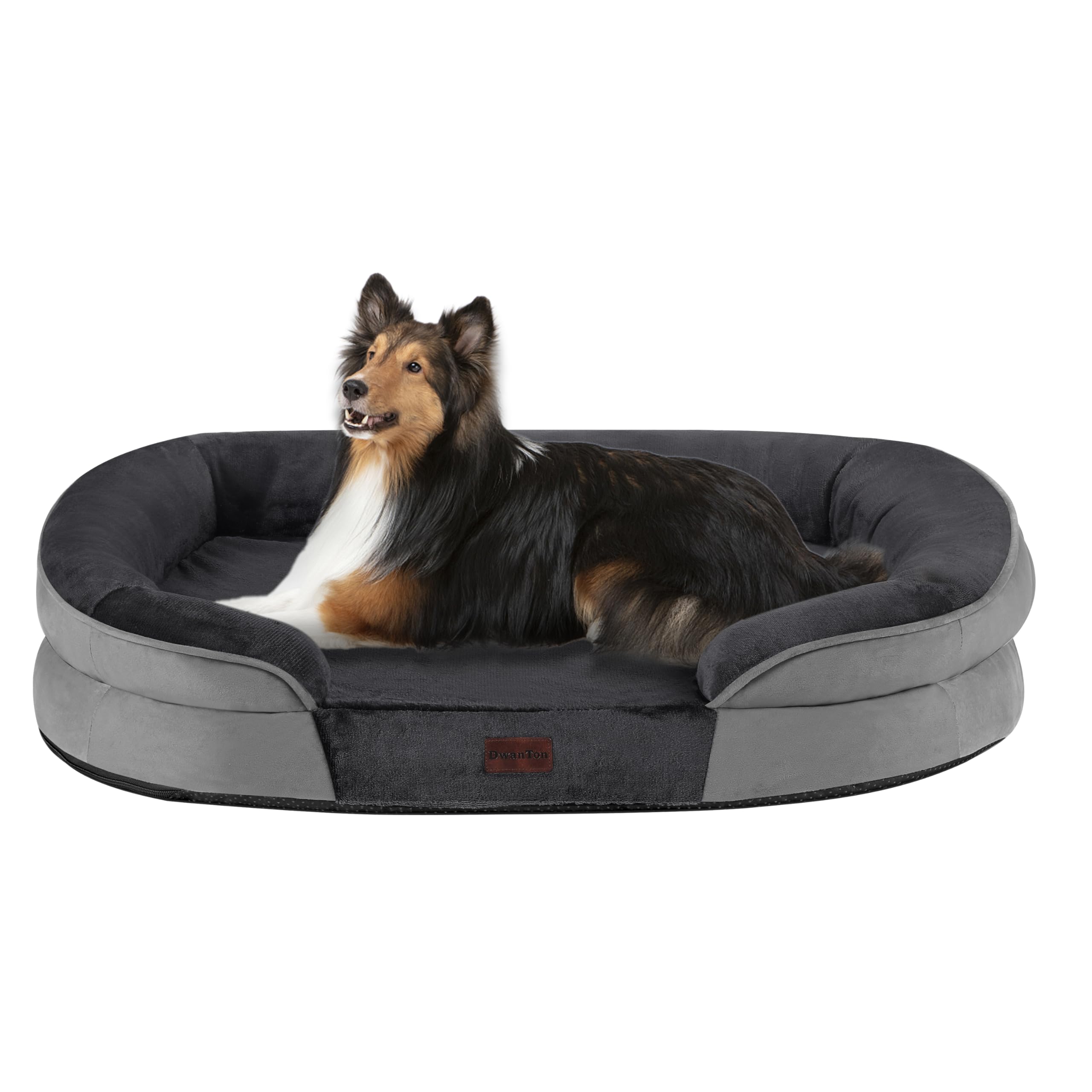 Dwanton Orthopedic Dog Bed For Large Dogs, Waterproof Dog Sofa With Egg Foam Support, Washable Pet Bed With Four Sided Bolster C