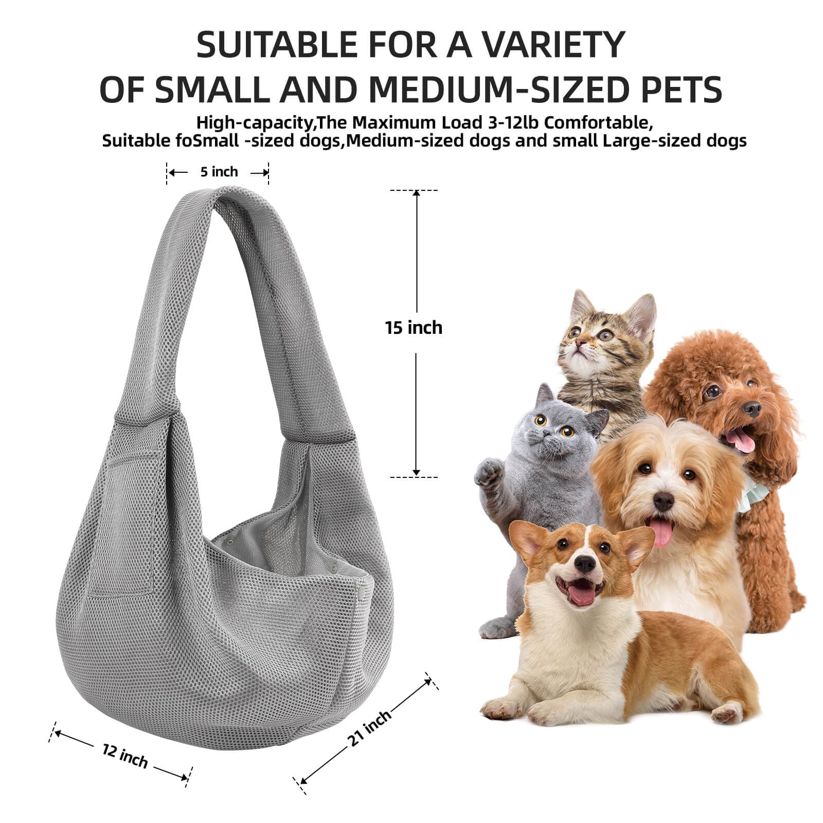 Dog Carrier Sling - Ultra Breathable Reversible Puppy Carrier Purse with Storage Pocket, Travel Safety Harness, Hand-Free Dog Sl