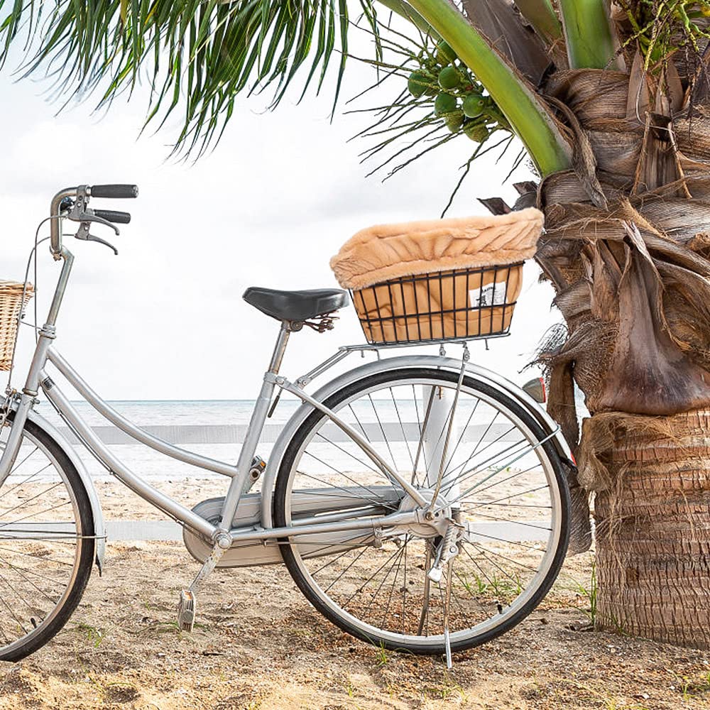 ANZOME Dog Bike Basket Liner - Soft Brown Canvas Cover for Small Pets, Easy to Install Comfort Padded Bike Basket Liner (Basket Not Included)