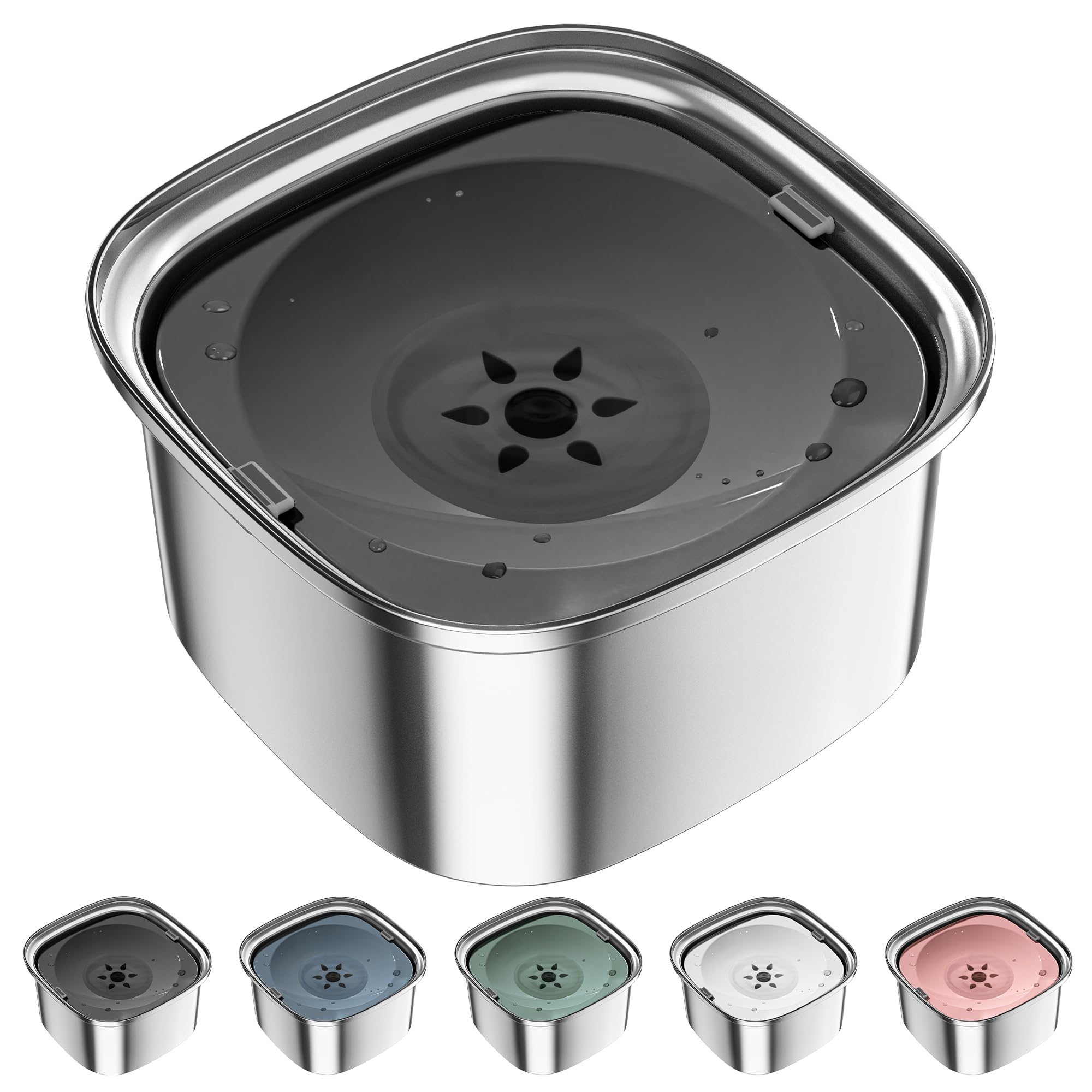 UPSKY 3L Dog Water Bowl No Spill, Splash Proof Dog Bowl Stainless Steel No Mess Slow Drinking Water Bowl, Dark Grey