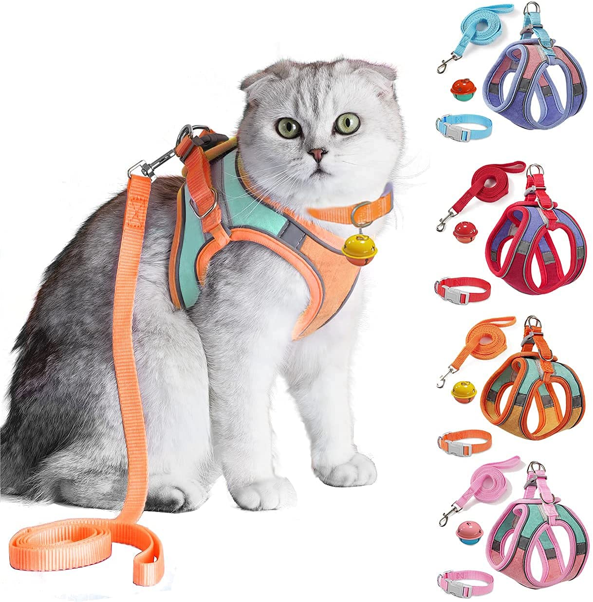 Jsxd Cat Harness,Leash And Collar Set,Escape Proof Kitten Vest Harness For Walking,Easy Control Night Safe Pet Harness With Reflective Strap And Bell For Small Large Kitten,Fit For Puppy,Rabbit