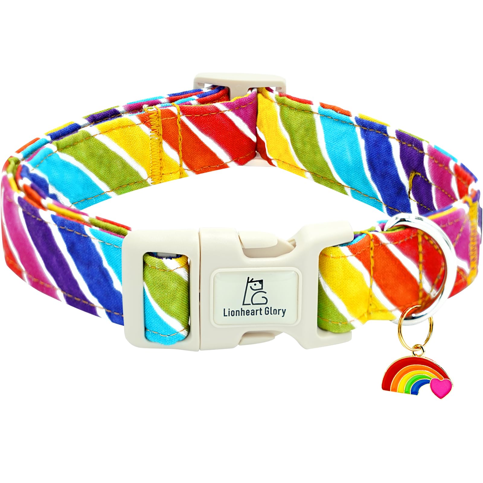 Lionheart Glory Rainbow Pattern Dog Collar-Colorful Dog Collars Heavy Duty Adjustable Pride Collars For Medium Dogs Pet Gift Sum