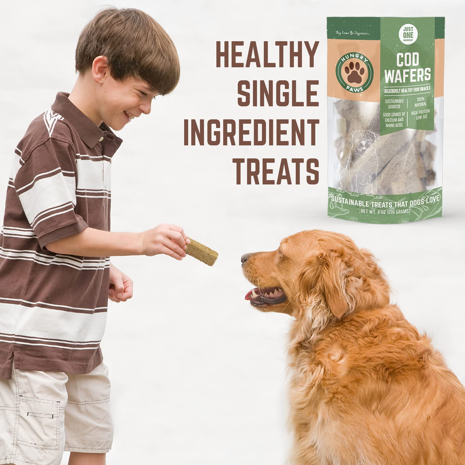 Hungry Paws Cod Fish Wafer Dog Training Treats - The Perfect Single Ingredient Omega-3 Rich Snack Dog Food for a Healthy and Act