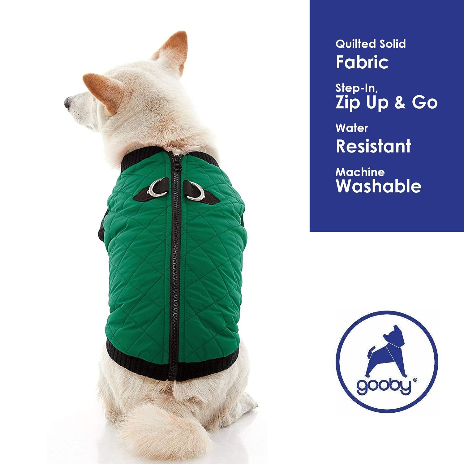 Gooby Fashion Vest Dog Jacket - Green, X-Large - Warm Zip Up Bomber Vest with Dual D Ring Leash - Winter Water Resistant Sweater