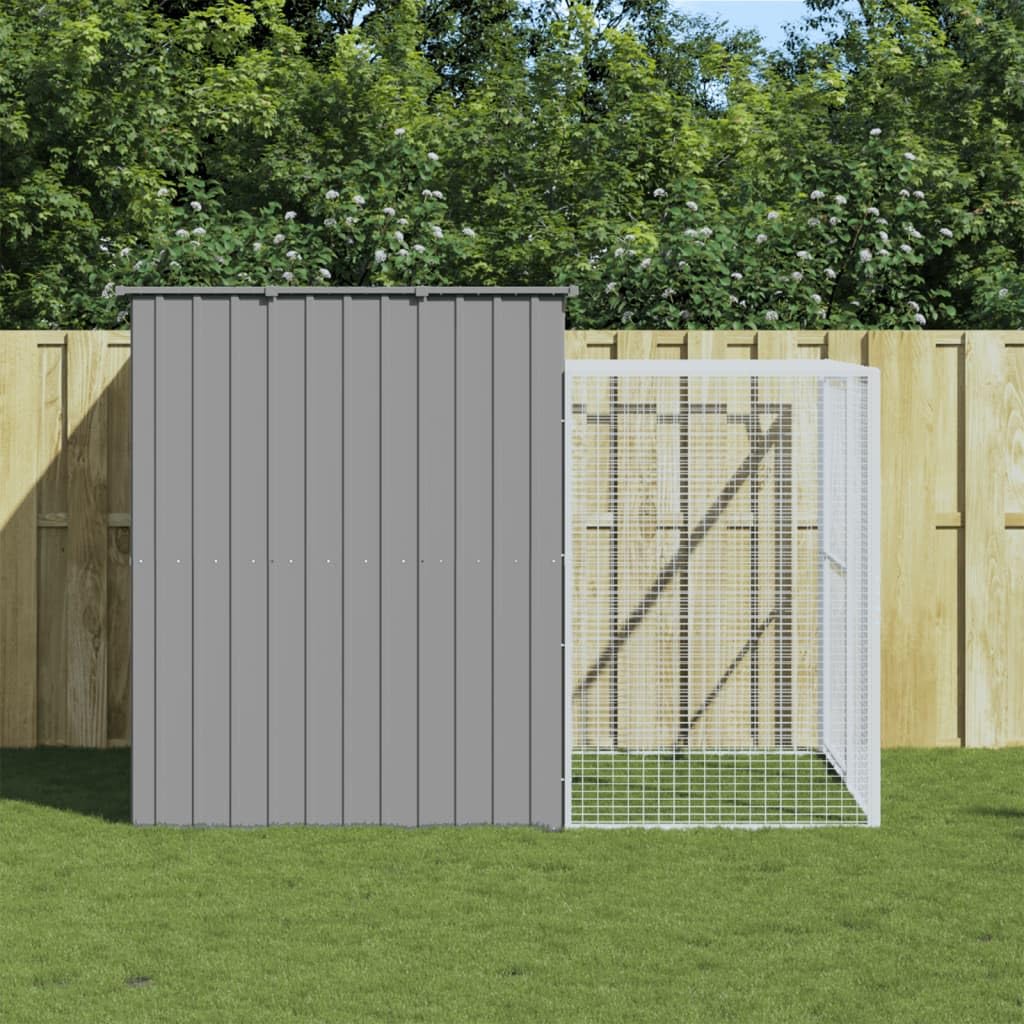 vidaXL Dog House, Dog Kennel with Run, Dog Cage with Lockable Door and Latch, Pet House for Small Animals, Light Grey Galvanised Steel