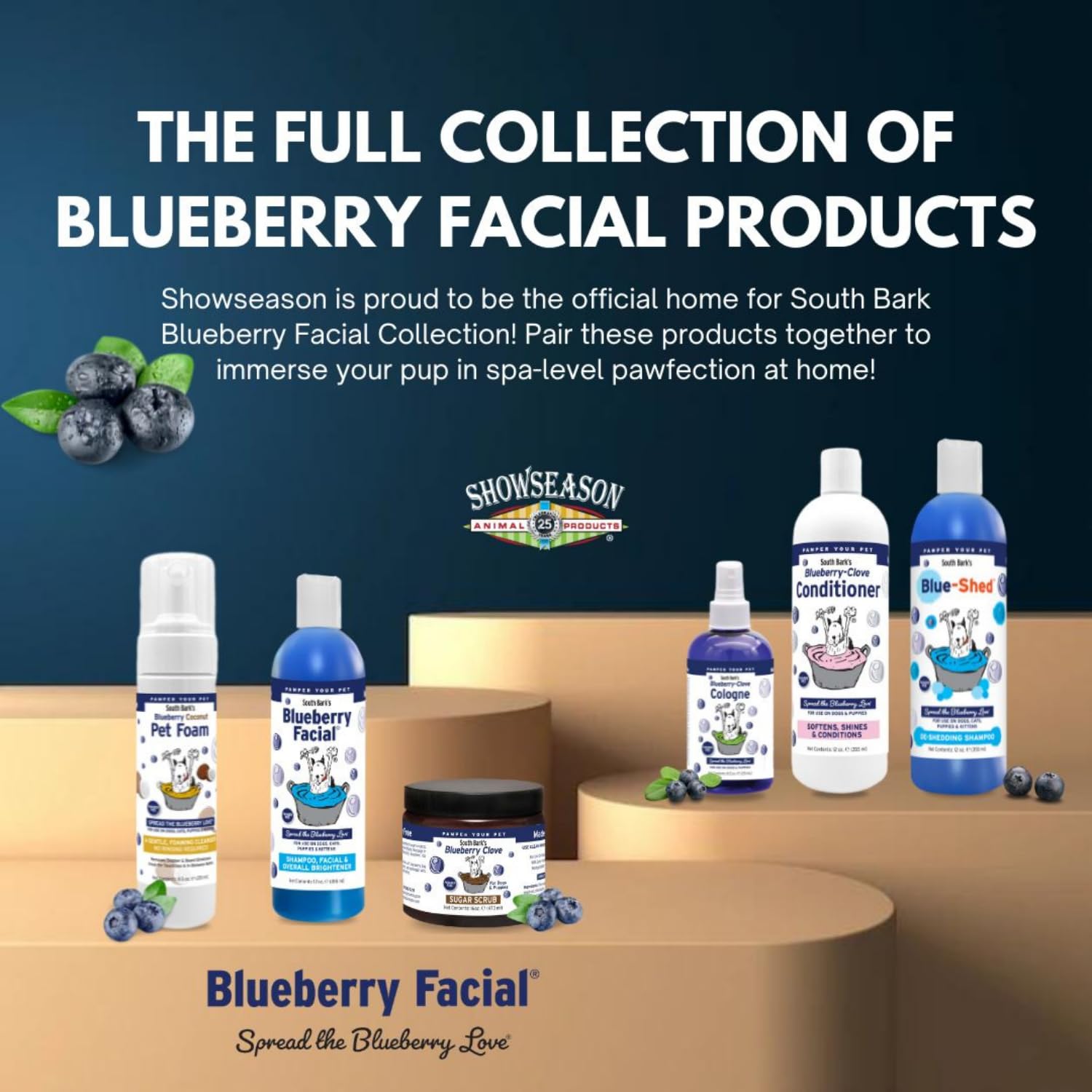 Showseason Blueberry-Coconut Pet Face Foam Cleanser For Dogs And Cats 8.5 Oz. | No Rinsing Required | Easy Cleaning | Biodegrada