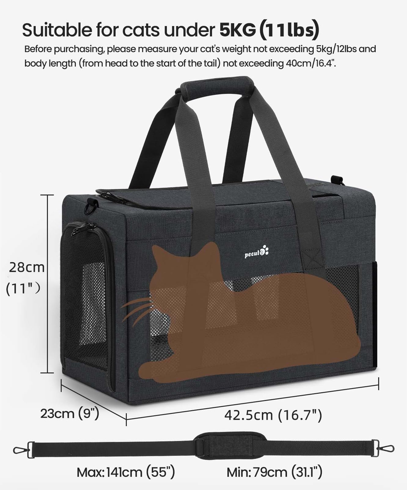 Airline Approved Cat Carrier, Pet Carrier Soft-Sided, Portable Dog Carrier With Stable Structure, Breathable Bag For Pets Less T