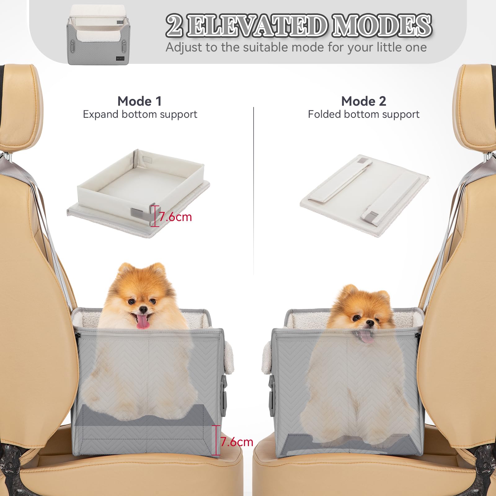 Petsfit Dog Booster Seat, Portable Dog Car Seats For Small Dogs With Clip-On Leash, Patent Safe Buckles, Dog Booster Car Seat Su