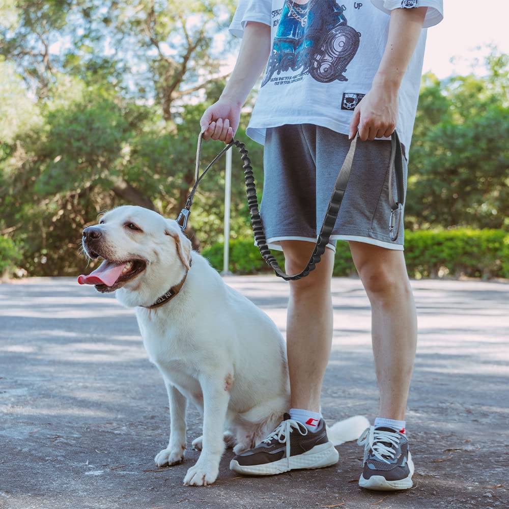 Excellent Elite Spanker Tactical Bungee Dog Leash Military Adjustable Dog Leash Quick Release Elastic Leads Rope With 2 Control Handle(Grey