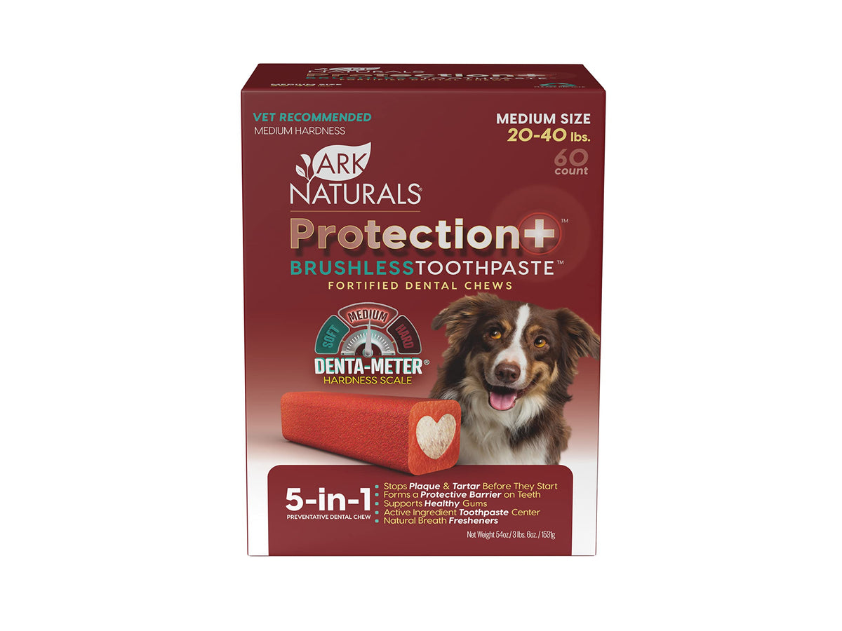 Ark Naturals Protection+ Brushless Toothpaste, Dog Dental Chews For Medium Breeds, Prevents Plaque & Tartar, Freshens Breath, 54Oz, 1 Pack, Red
