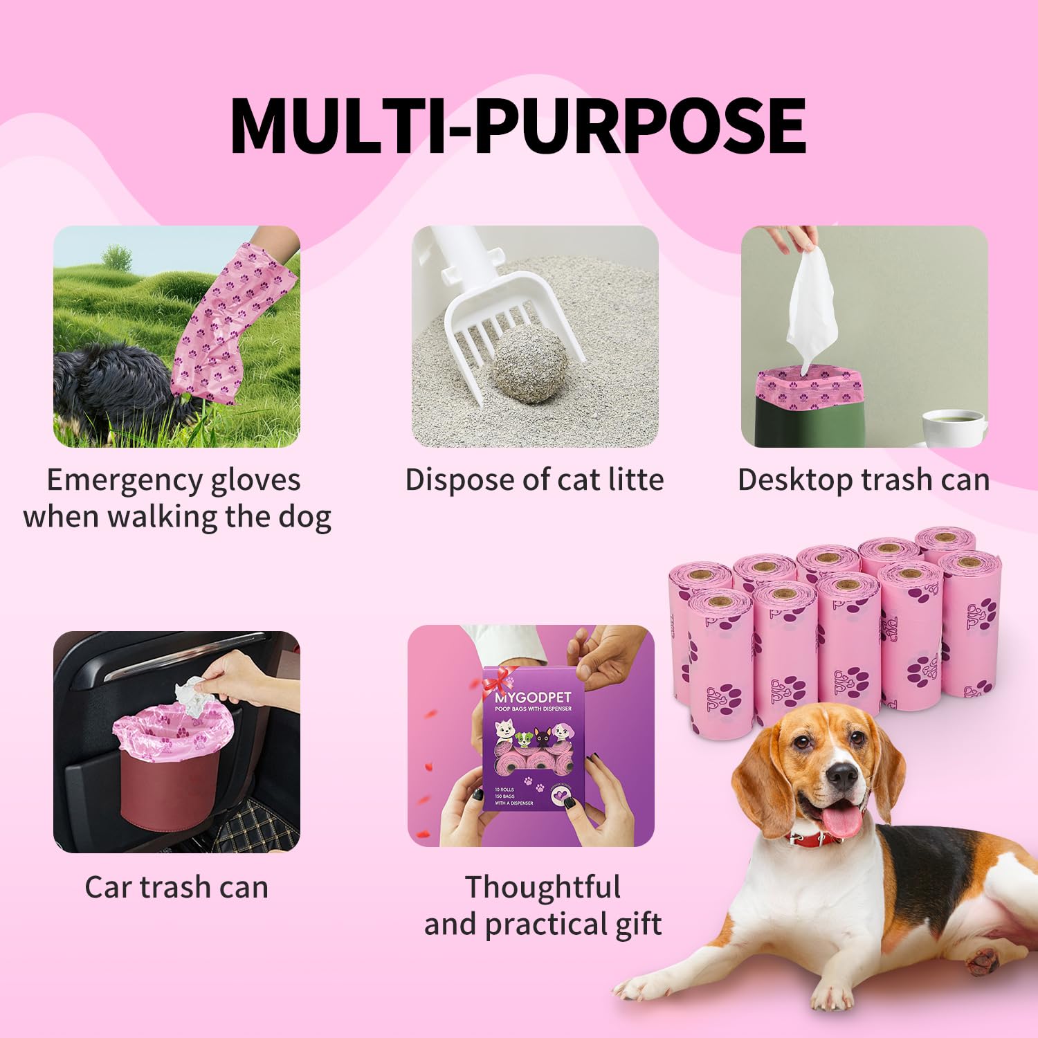 Mygodpet Dog Poop Bags Rolls 300 Count Biodegradable Poop Bags Refills For Dog And Cat Lavender Scented Waste Bag Leak Proof Dog