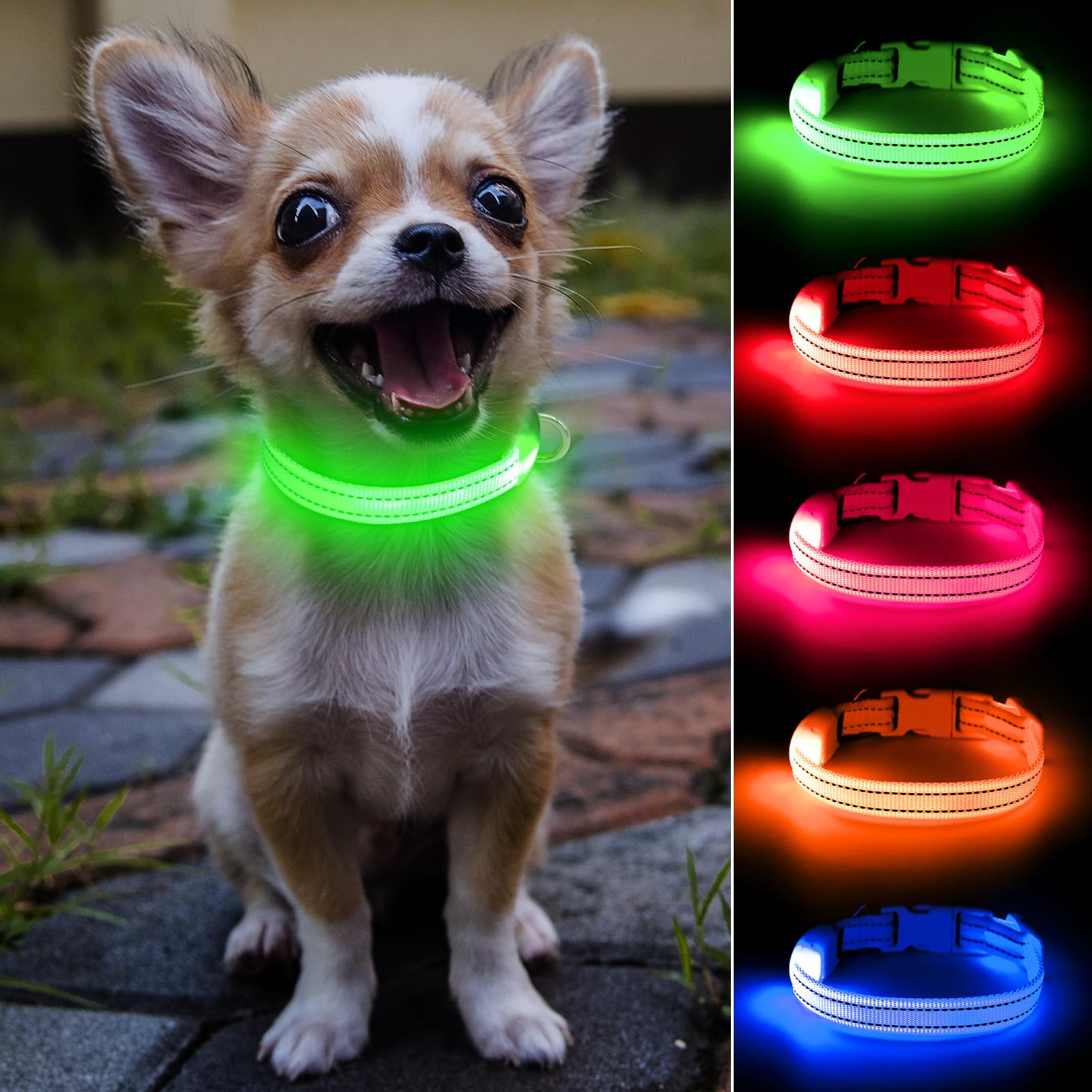 Light Up Dog Collar For Small Dogs - Reflective Led Dog Collar Rechargeable Puppy Collar Glow In The Dark Cat Collar Safety Dog 