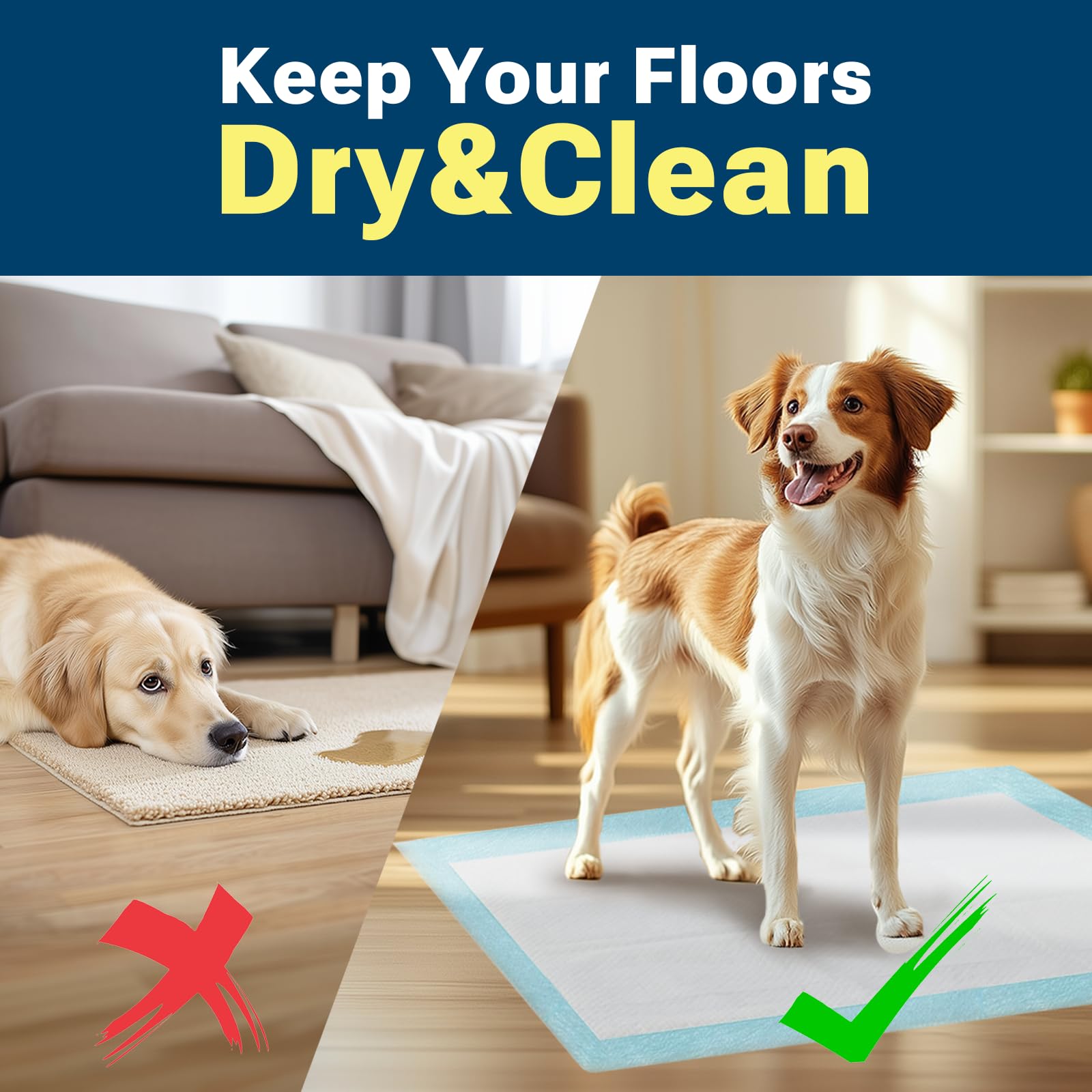 CLEAN SPACES Extra Large Puppy Pads, Super Absorbent, 28"x34", 50 Count, Blue, Polyester, Model CS66AP