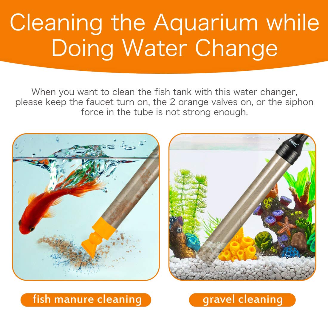 Hygger Upgrade Aquarium Water Changer Kit, Semi-Automatic Fish Tank Gravel Cleaner, With 25 Ft Water Hose, Flow Control Valve