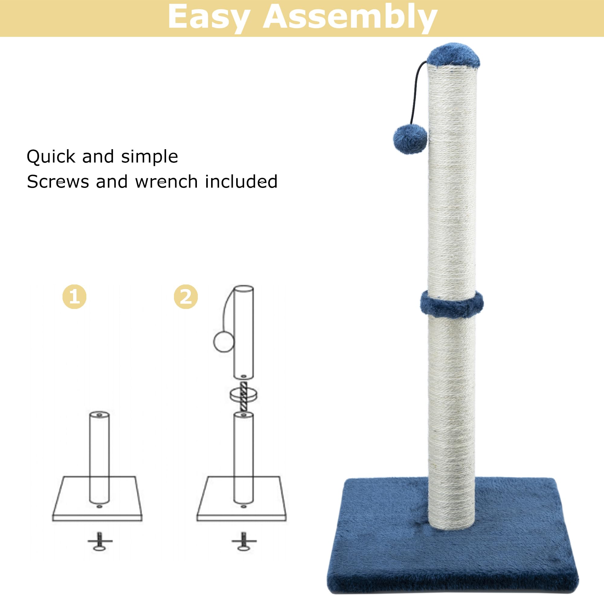 Dimaka 29  Tall Cat Scratching Post, Claw Scratcher with Sisal Rope and Covered with Soft Smooth Plush