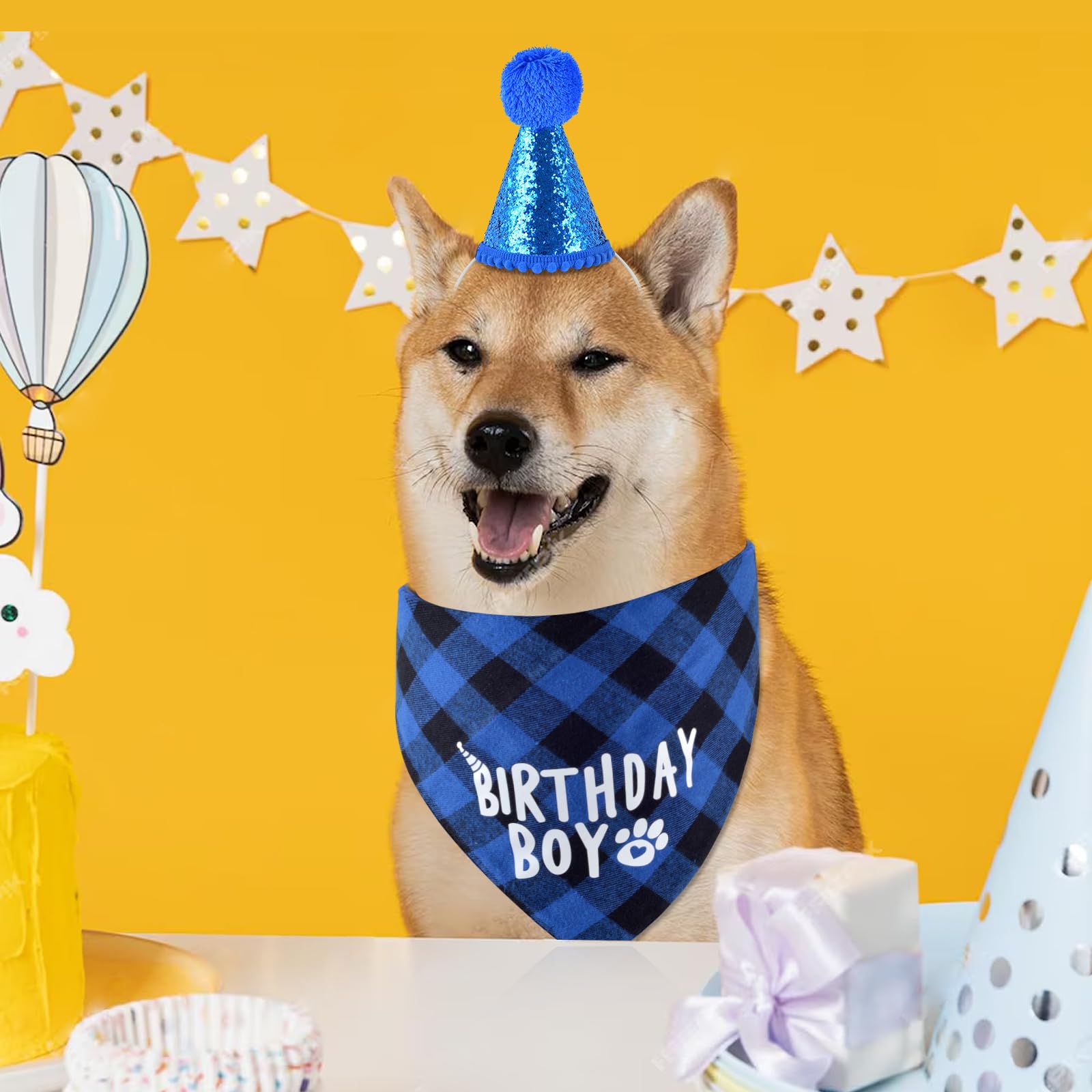 Dog Birthday Party Supplies - Bandana And Hat With Numbers For Small, Medium, Large Pets