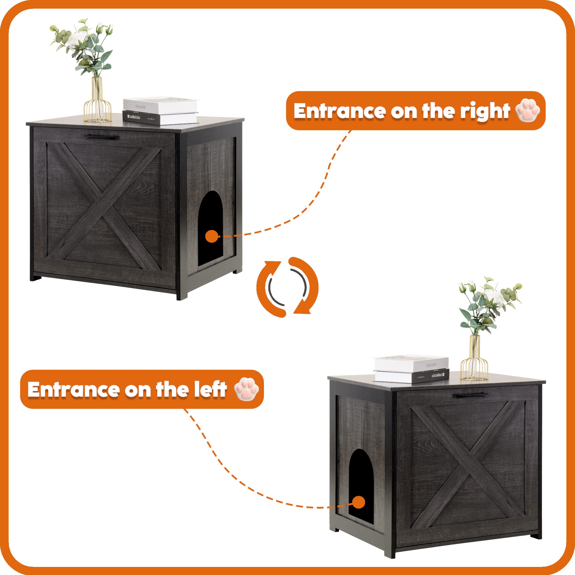 Dwanton Cat Litter Box Furniture Hidden, Cat Litter Box Enclosure, Reversible Entrance Can Be On Left Or Right Side, Indoor Cat Box Cabinet, Wooden Cat Washroom, End Table, Nightstand, Dark Gray
