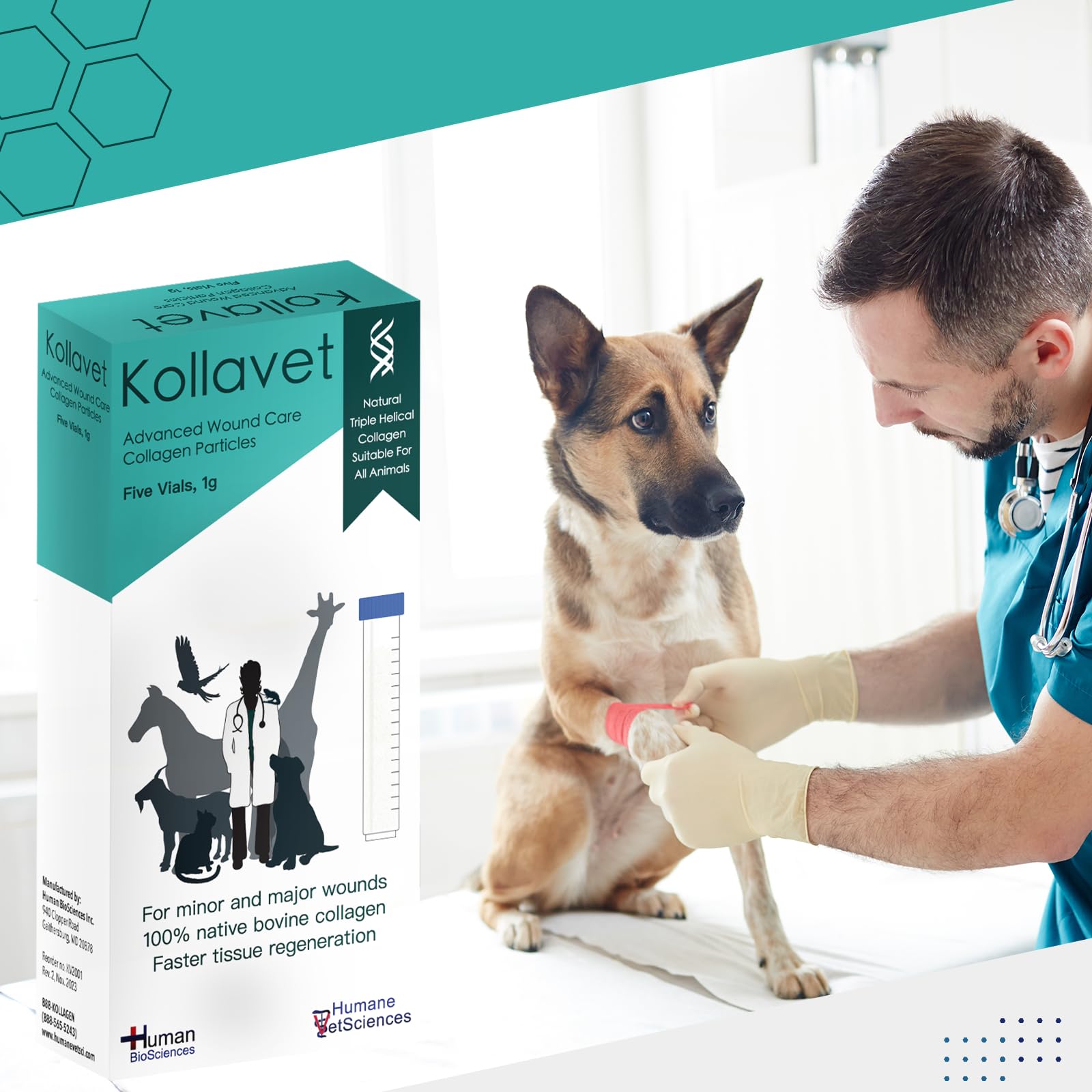 Kollavet Veterinarian-Recommended Animal Wound Care Dressing for Cats, Dogs, Horses, Reptiles, Pets, and Working Animals (1 Gram