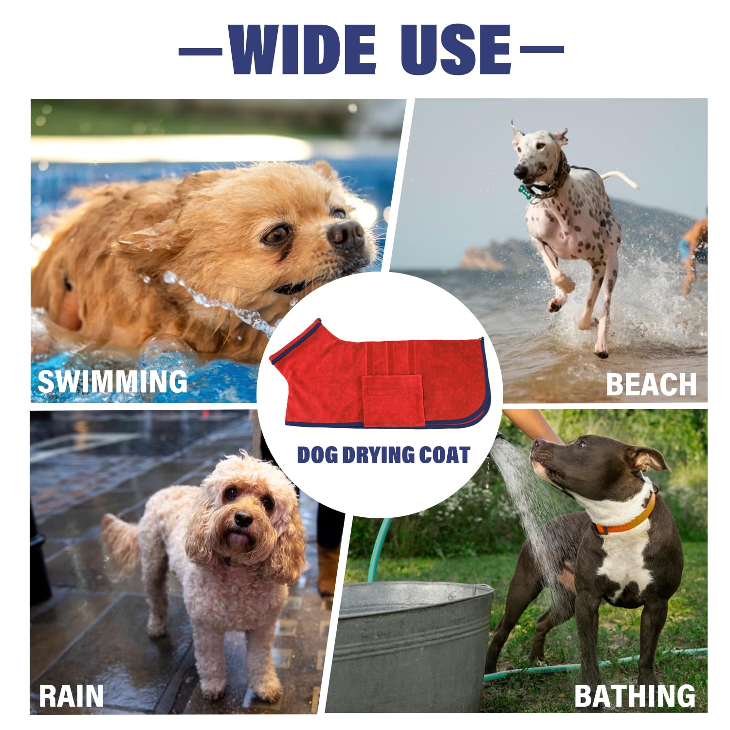 Hhimyoct Dog Drying Coat - Fast Drying Dog Towel Robe - Microfiber Super Absorbent Pet Bathrobe, Adjustable Collar Fast Drying C