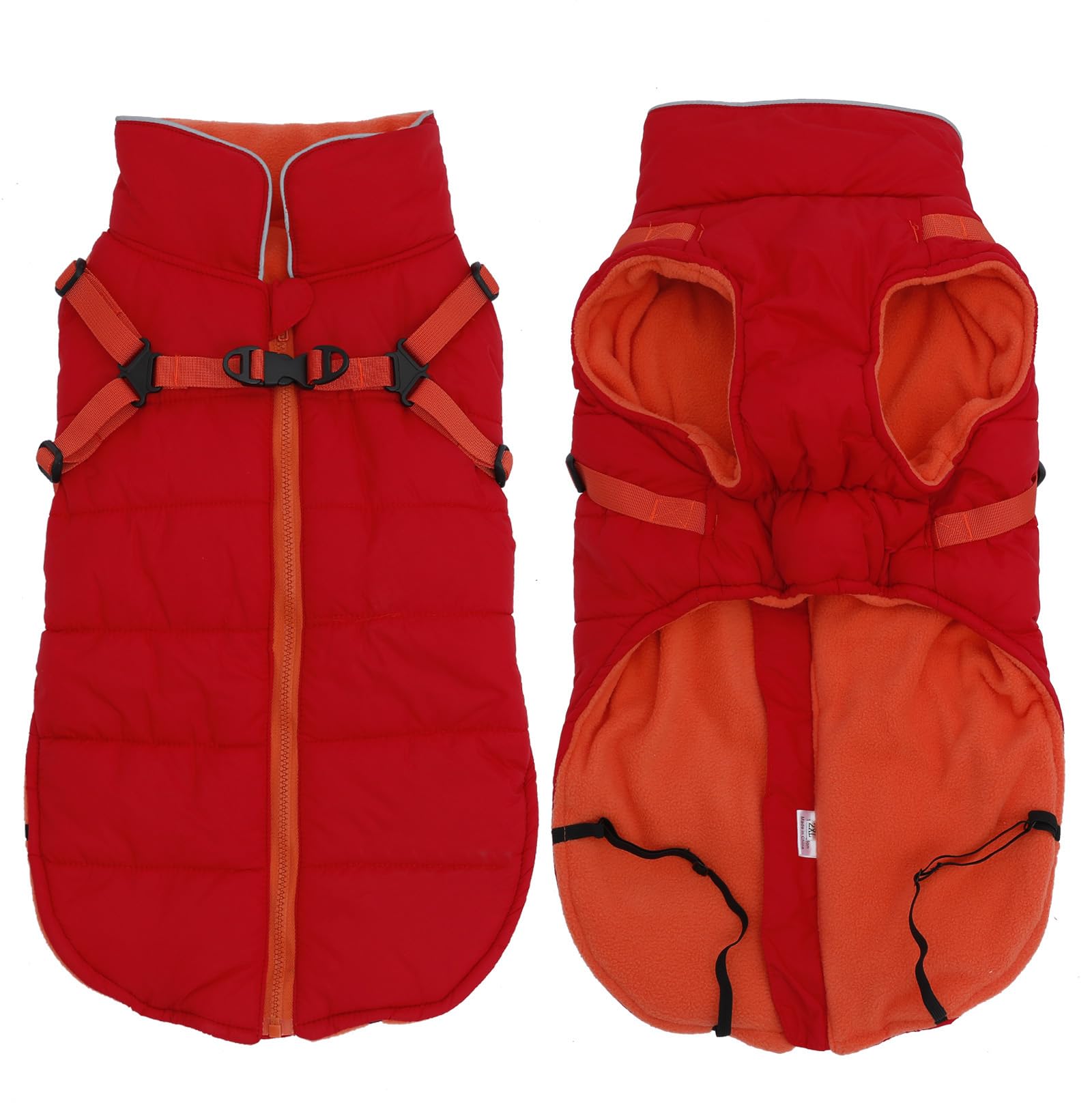 Geyecete Winter Warm Coat Waterproof Dog Winter Jacket With Harness Traction Belt,Windproof Pet Outdoor Jacket Dog Autumn- Can Be Personalized-Red-S