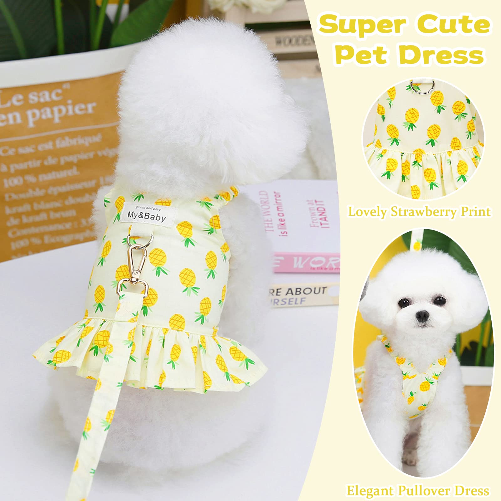 Petpubgnzs Small Dog & Cat Harness & Leash Set - Cute Princess Dresses For Girls & Boys In Pineapple, S Size