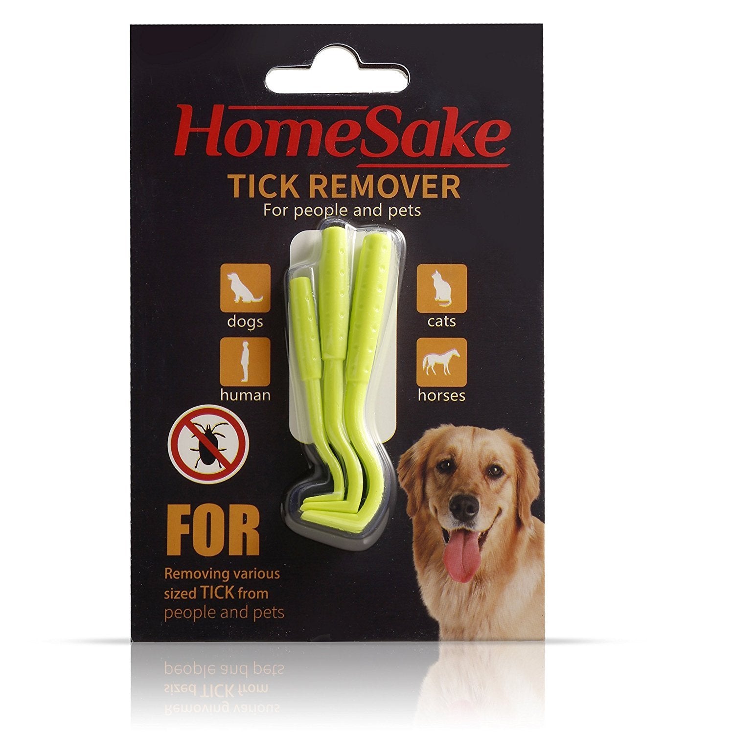 HomeSake Tick Removal Tool for Dogs, Cats & Humans - Pain-Free, 100% Chemical-Free, Pack of 3, Green