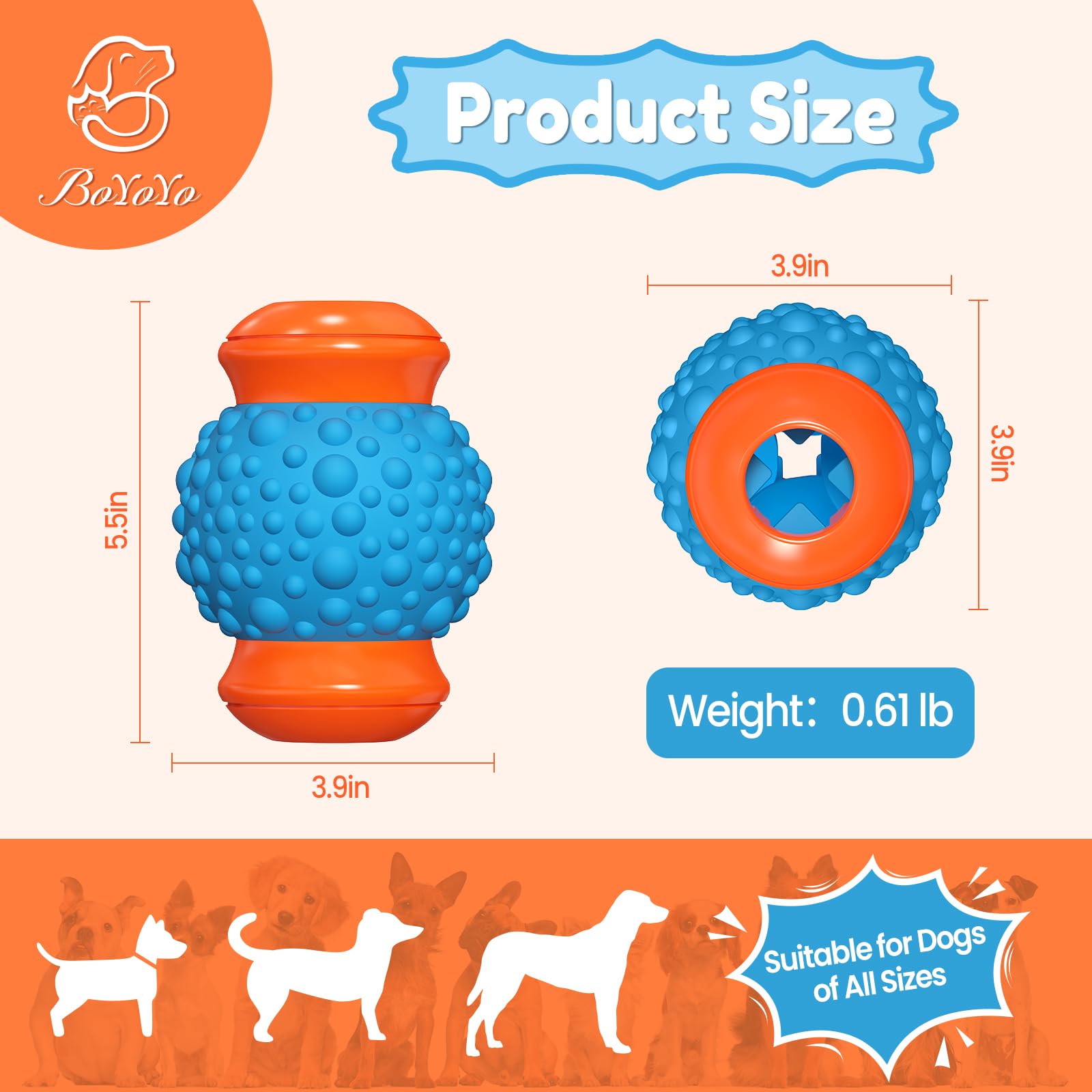 BoYoYo Interactive Dog Toys Treat Dispenser - Slow Puzzle Feeder for Large Dogs, Mental Stimulation for Anxiety Relief & Boredom