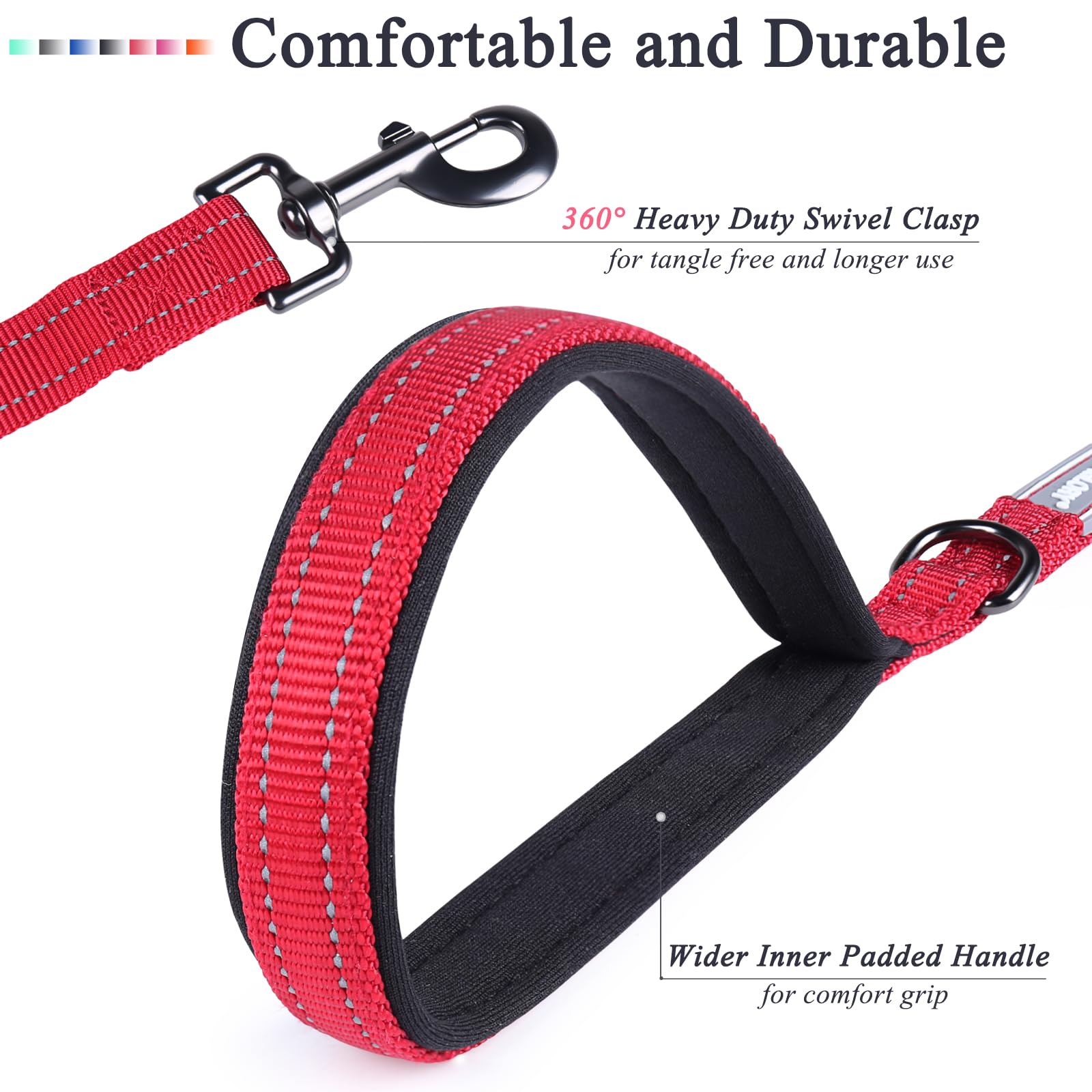 Vivaglory Traffic Handle Dog Leash, Two Padded Soft Handles Dog Leash, Strong Reflective & Metal Hook Training Dog Lead, Grey