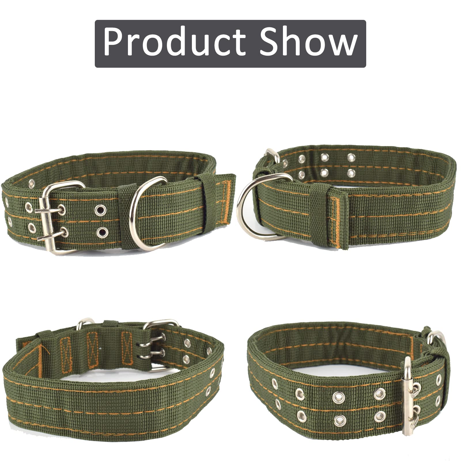 Buckle Dog Collar, 2 Wide Adjustable Nylon Military Tactical Dog Collars, 2-Rows D Ring Heavy Duty Dog Collar