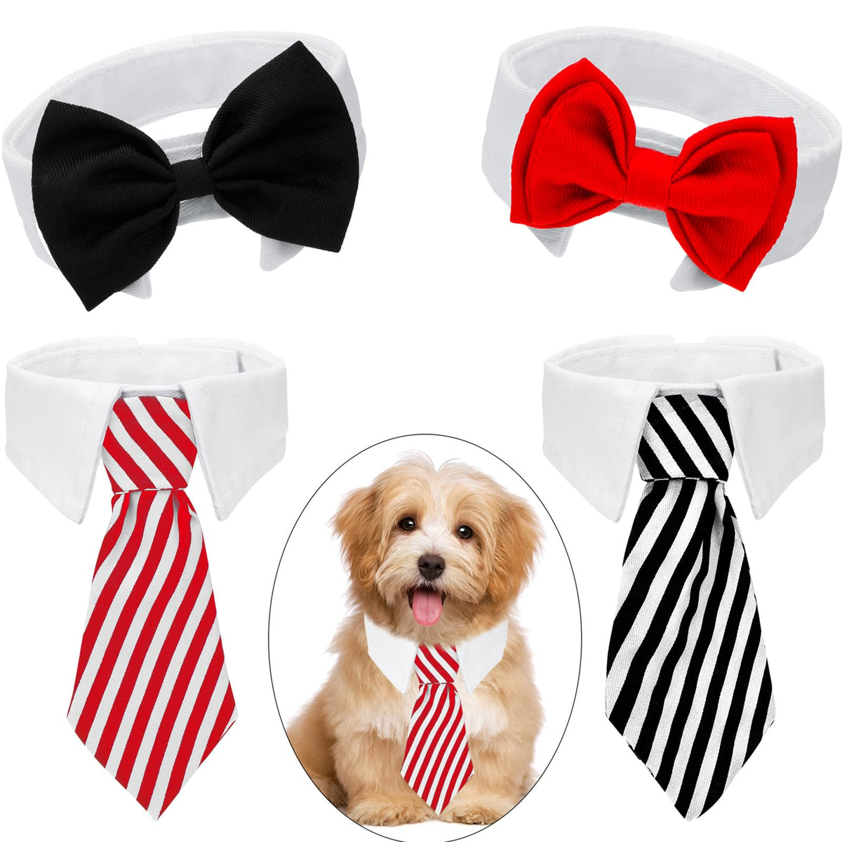 4 Pieces Pet Bow Tie Adjustable Pet Neck Tie Costume Formal Dog Collar For Small Dogs And Cats Puppy Grooming Ties Party Accessories (S, Black, Red, Red White, Black White)