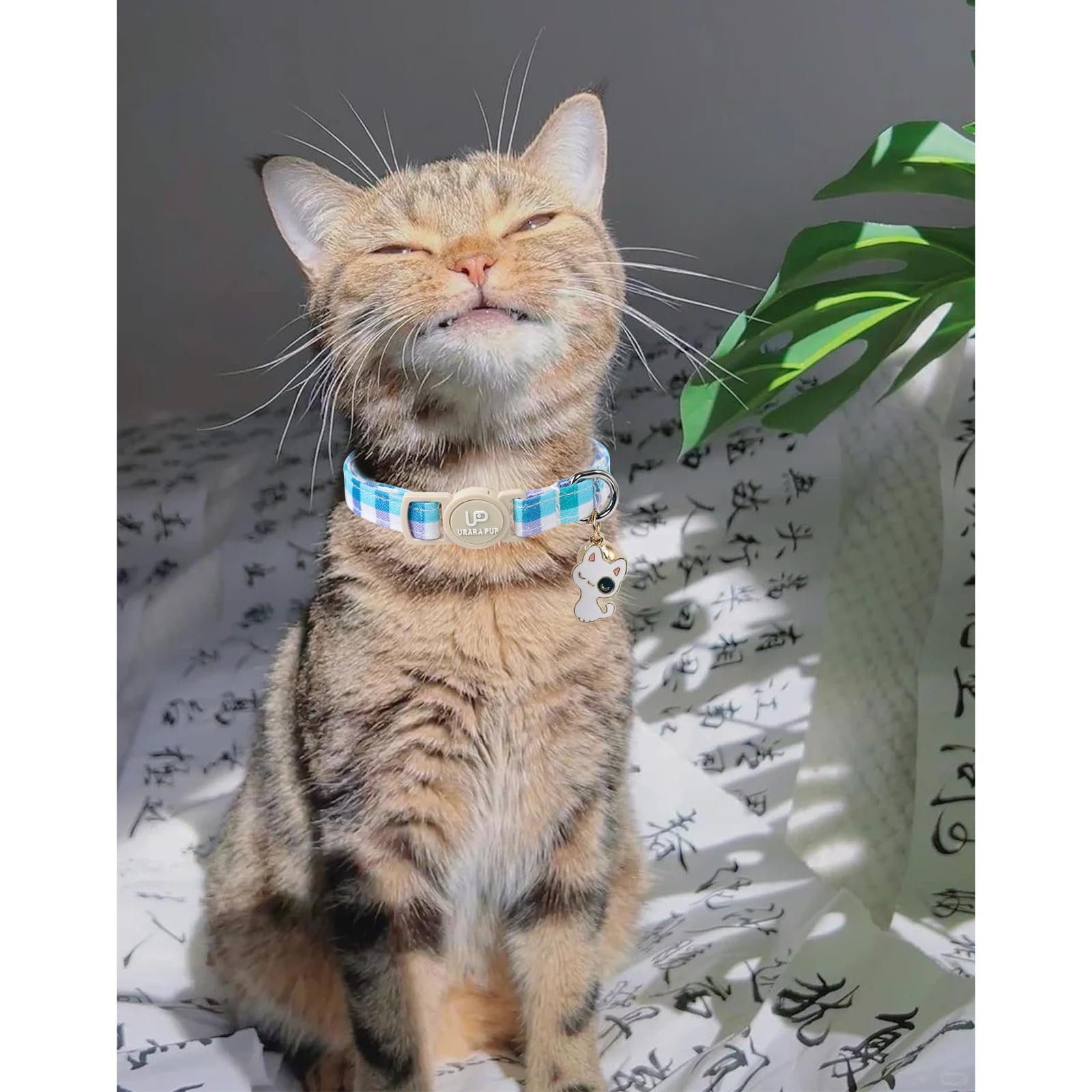 Up Urara Pup Cat Collar, 2Pack Cat Collars Cute Breakaway Kitty Collars, Summer Blue & Pink Grid Cat Collar With Bell, Holiday K