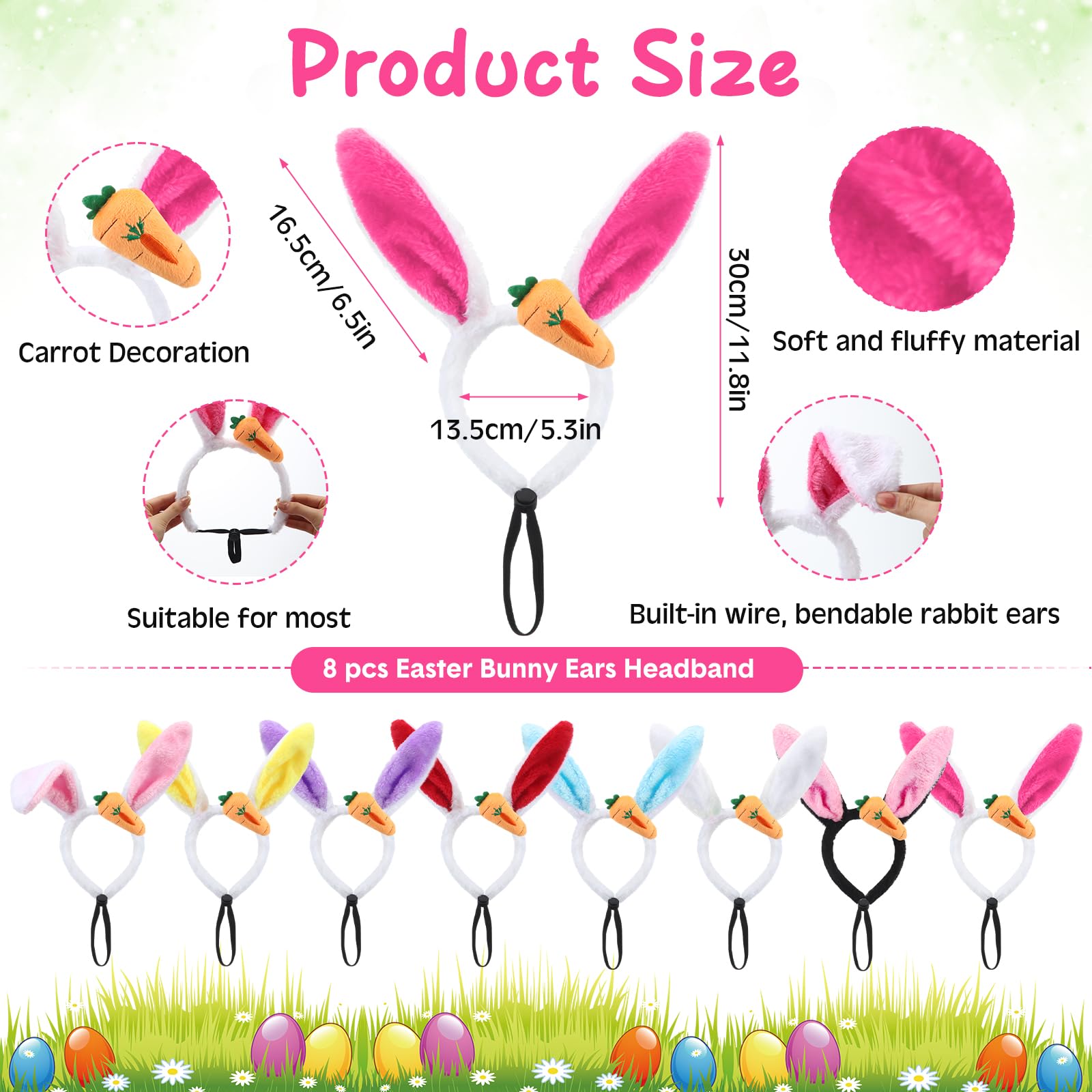 Xunyee 8 Pcs Easter Dog Headbands Bunny Ears Headbands Cute Carrot Rabbit Ears Adjustable Pet Headwear Accessories For Easter Pa
