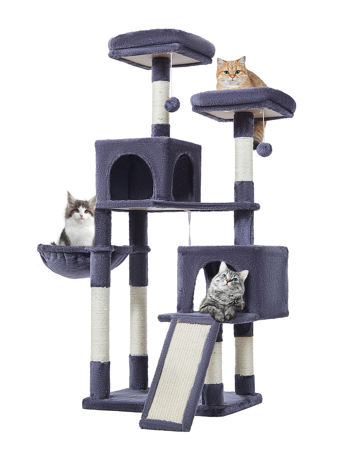 Taoqimiao 56.3-Inch Cat Tree, Cat Tower With Scratching Posts, Cat Tree House For Indoor Cats With Hammocks, Toys, Condo And Lar