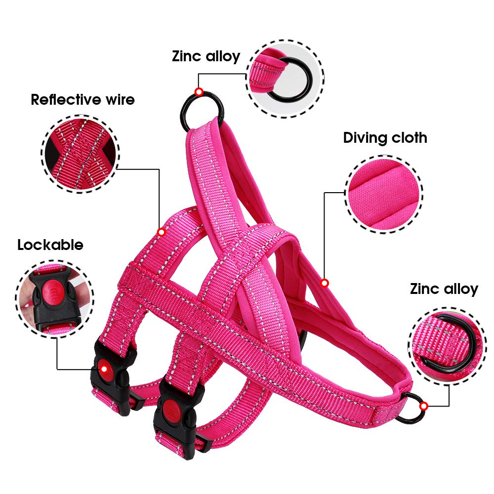 Beirui No Pull Escape Proof Dog Harness for Small Medium Large Dogs - Soft Padded Reflective Medium Dog Walking Harnesses (Hot P