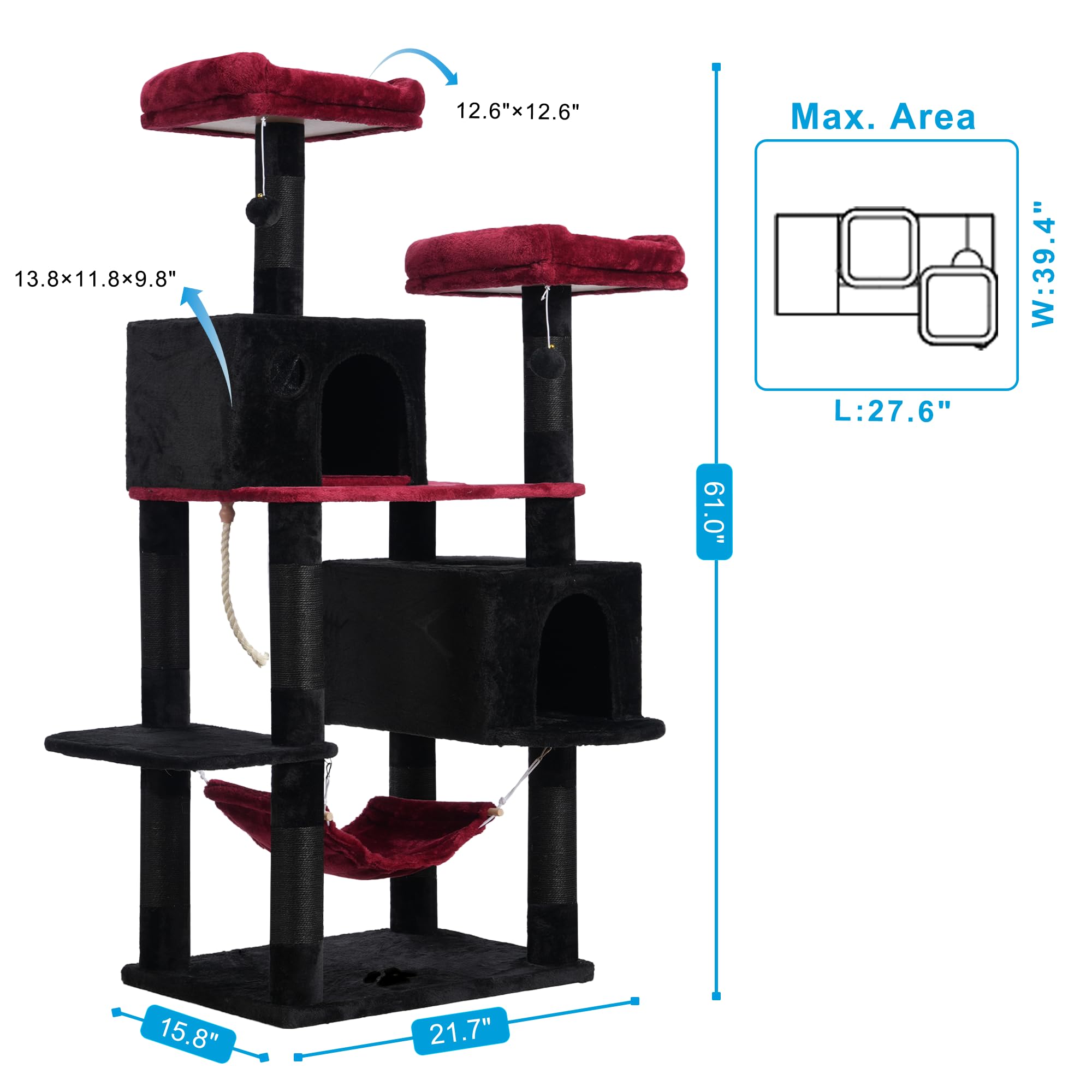 Hey-Brother Gothic Large Multi-Level Cat Tree Condo Furniture With Sisal-Covered Scratching Posts, 2 Bigger Plush Condos, Perch