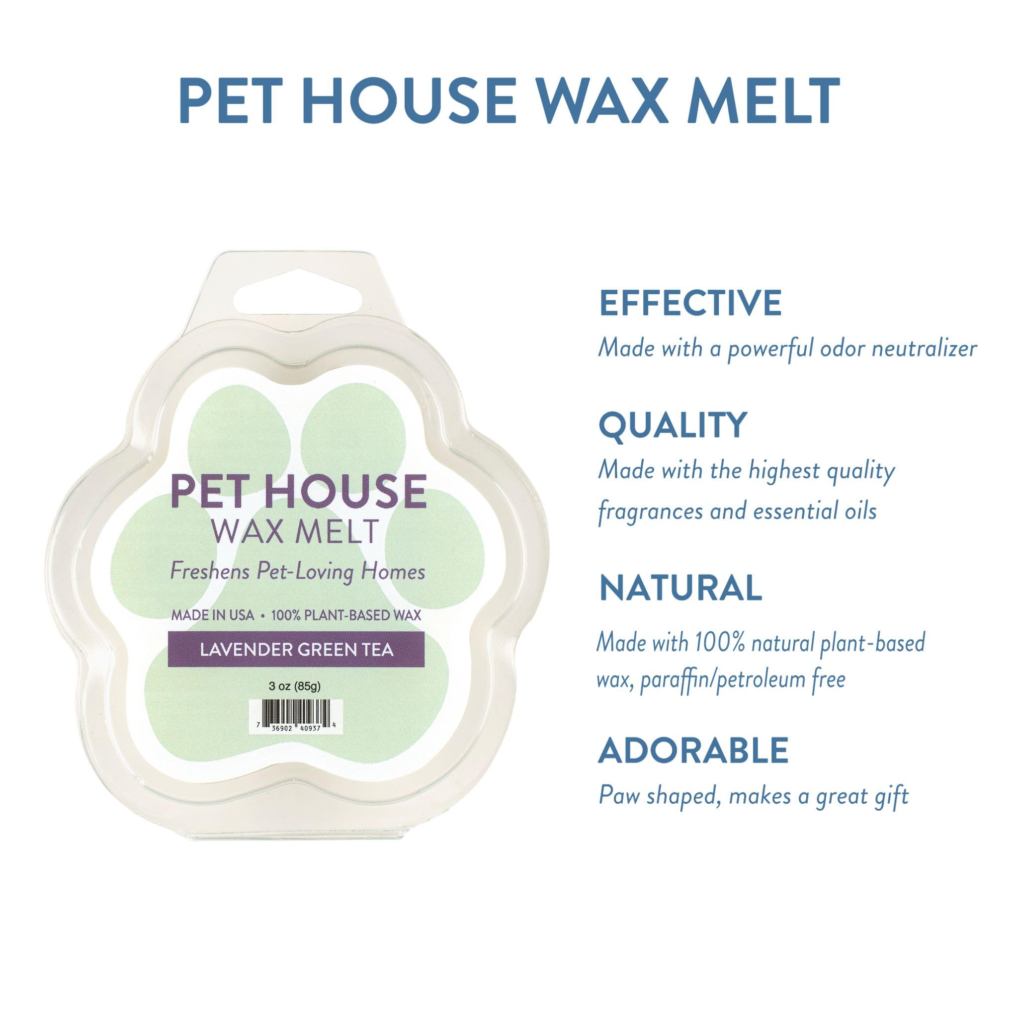 One Fur All 100% Natural Plant-Based Wax Melts, Pack Of 2 By Pet House - Long Lasting Pet Odor Eliminating Wax Melts Non-Toxic, Dye-Free Unique, Made In Usa - (Pack Of 2, Lavender Green Tea)