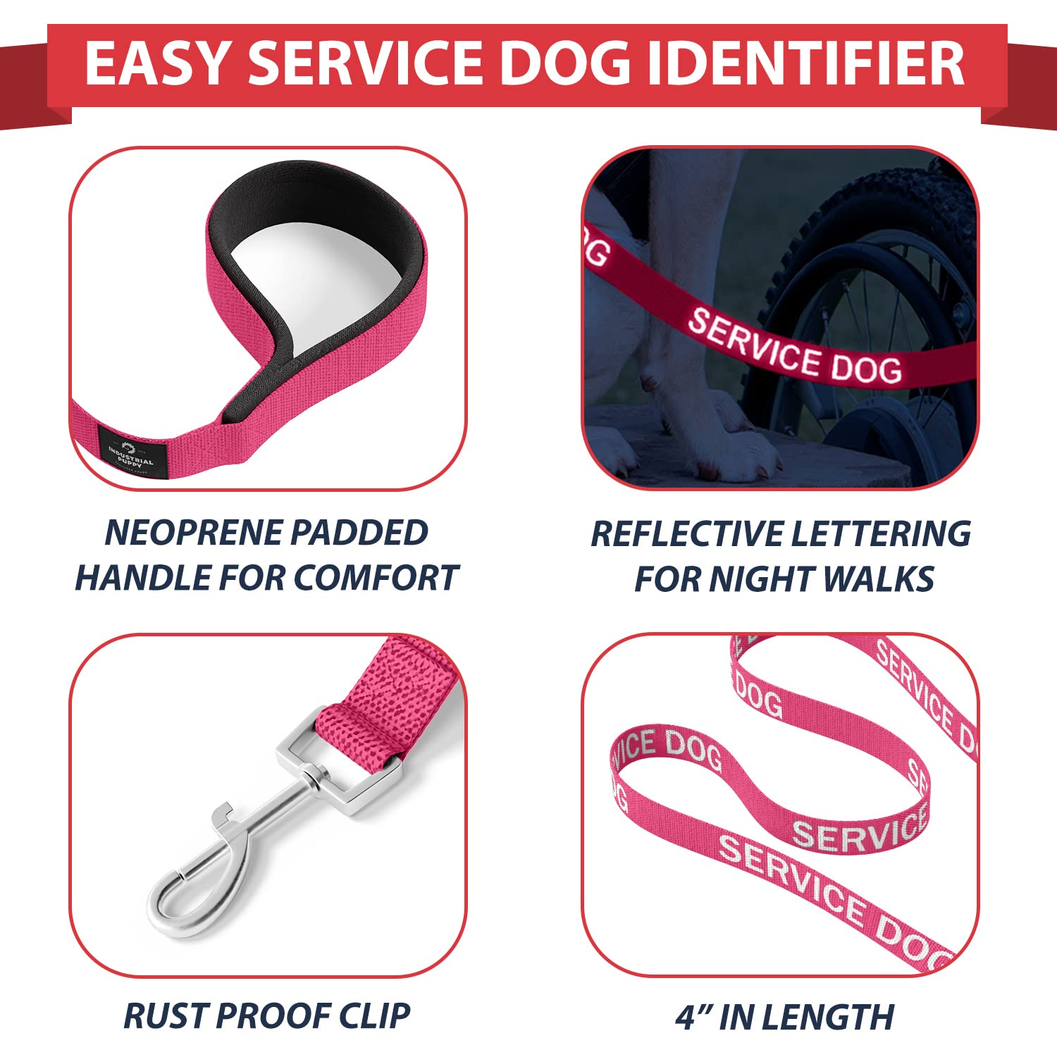 Service Dog Vest With Hook And Loop Straps & Matching Service Dog Leash Set - Harnesses From Xxs To Xxl - Service Dog Harness Features Reflective Patch And Comfortable Mesh Design (Pink, Xs)